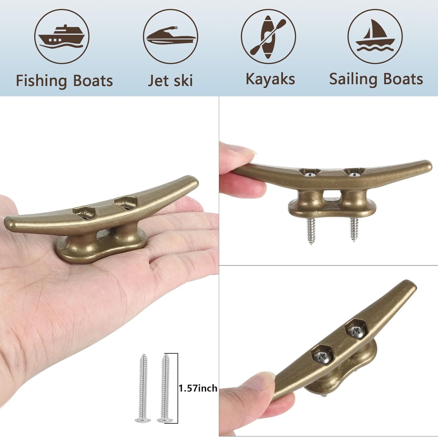 4 inch Dock Cleats 4/6/8/12/16/20/24 Pack,Boat Dock Cleats Rope Cleat Marine Cleats Iron Boat Cleats with Hardware ldeal for Deck,Nautical Decor,Cleats for Boat Dock,Boat Tie Down Cleats