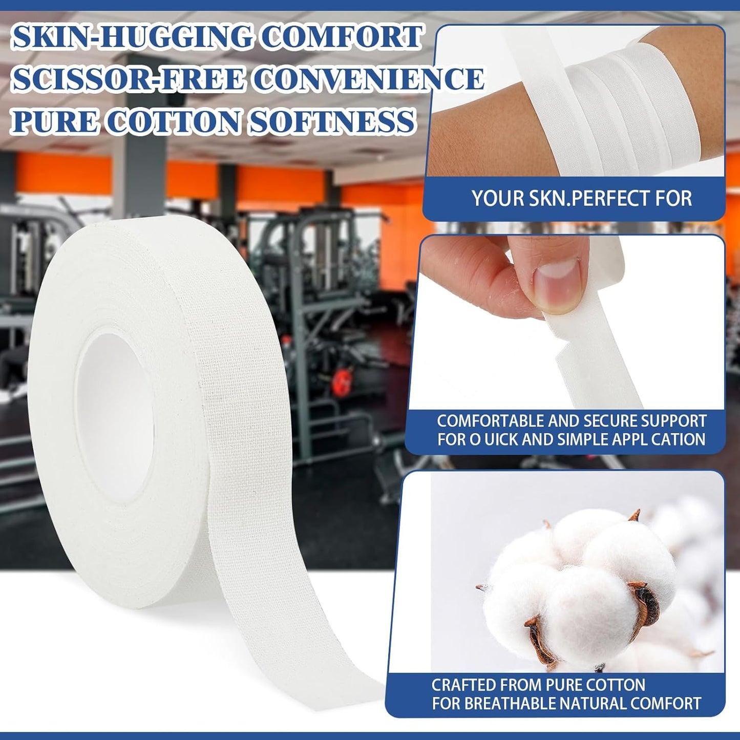 3 Rolls Athletic Tape, Finger Tape No Sticky Residue Wrist Ankle Tapes Extra Strong Adhesive Sports Tapes for Volleyball Basketball Climbing Boxing Weight Lifting