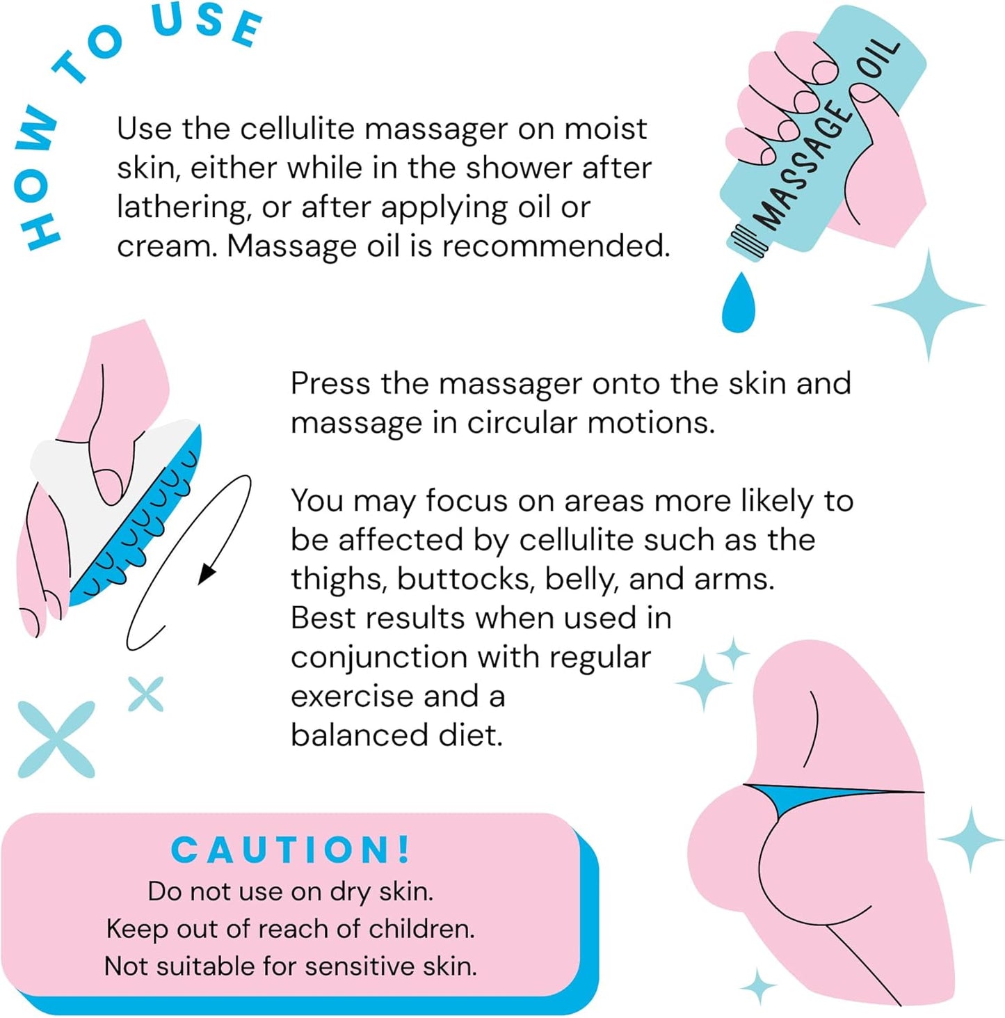 Scala Silicone Anti Cellulite Massager, Body Shower Scrubber, Cellulite Remover - Improve Circulation, Distribute Fat Deposits, Body Massager, Exfoliator, Fat Roller Use with Creams and Oils, Aqua