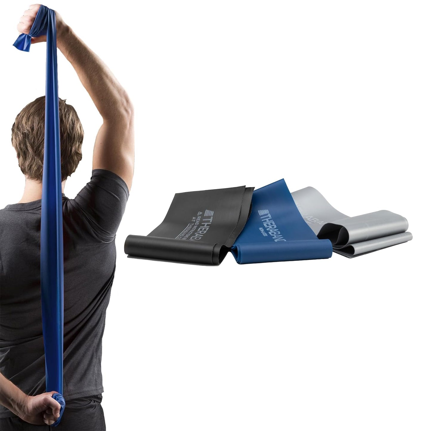 THERABAND Resistance Bands Set, Professional Elastic Band For Upper & Lower Body Exercise, Strength Training without Weights, Physical Therapy, & Pilates, Blue & Black & Silver, Advanced