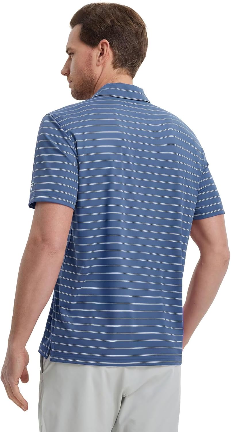 M MAELREG Mens Striped Golf Shirts Short Sleeve Silk-Like Touch Water-Resistant Breathable Soft Collared Polo Shirts for Men