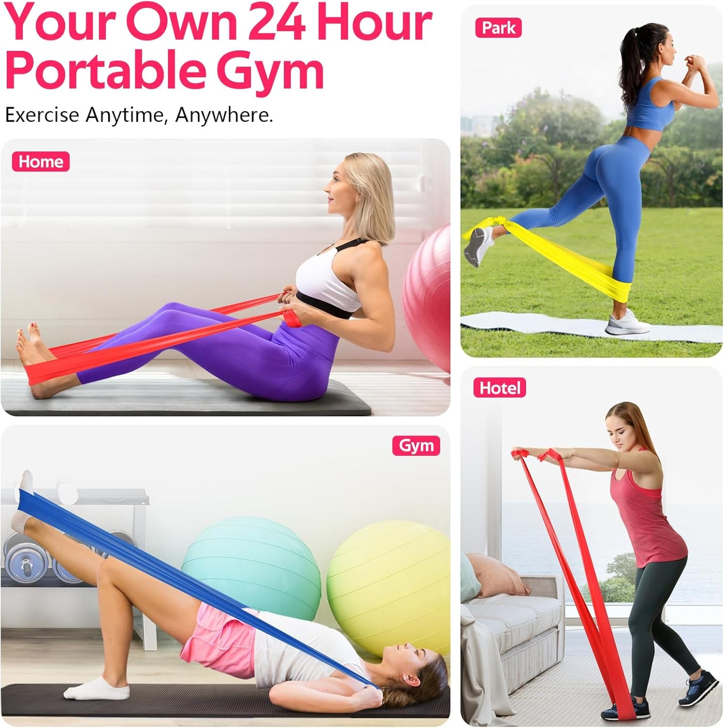 Resistance Bands for Working Out, Exercise Bands for Physical Therapy, Stretch, Recovery, Pilates, Rehab, Strength Training and Yoga Starter Set