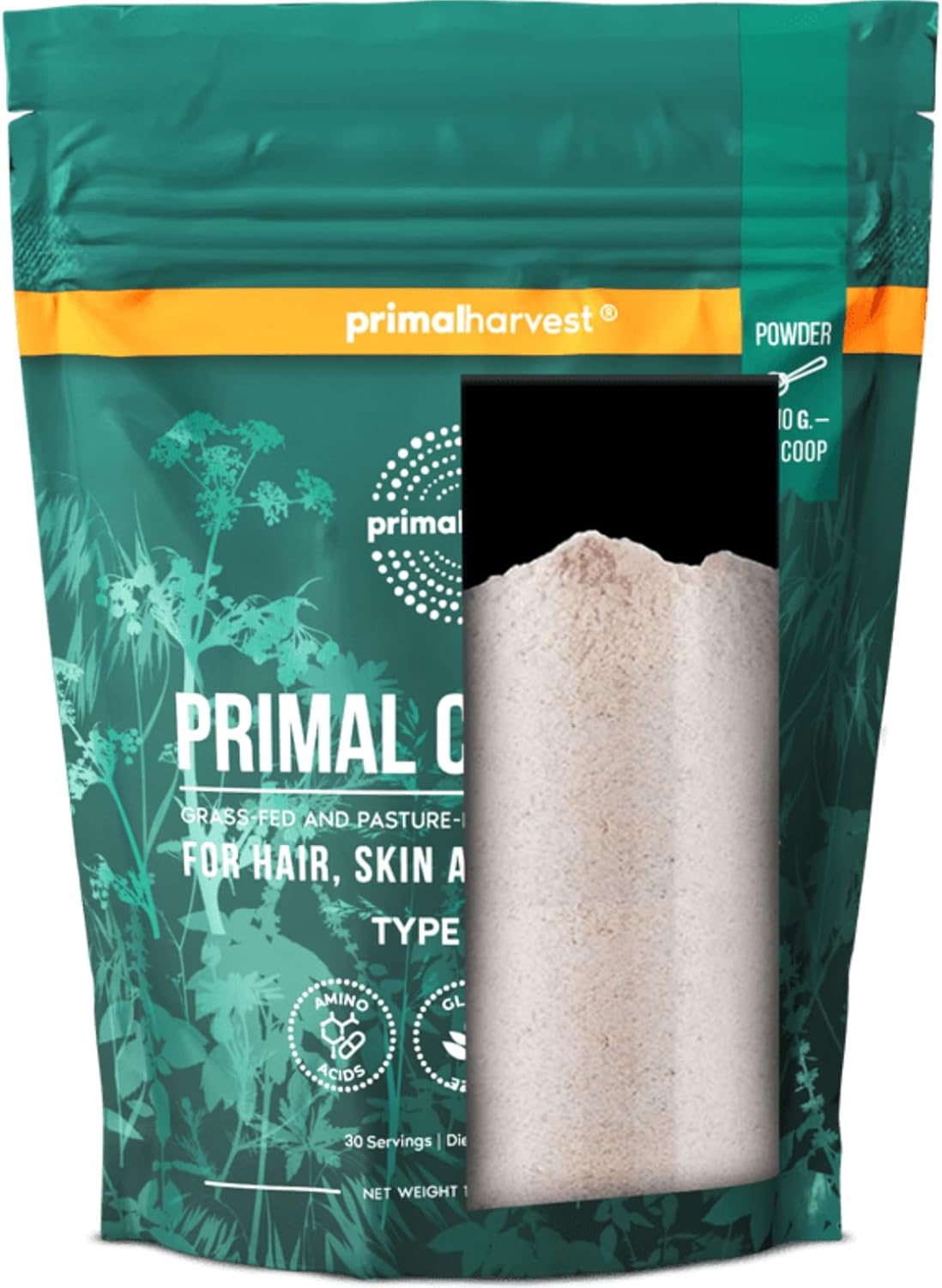 Primal Harvest Collagen Powder for Women or Men Primal Collagen Peptides Powder Type I & III, 10 Oz Collagen Protein Powder for Hair, Skin, Nails (Single, Original)