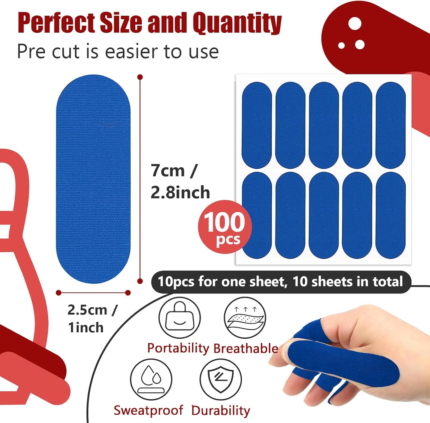 100 PCS Bowling Thumb Tape - Bowling Finger Tape - Thumb Tape Protector for Bowling(Multiple Colors, 1 x 2.8 Inches, Breathable)
