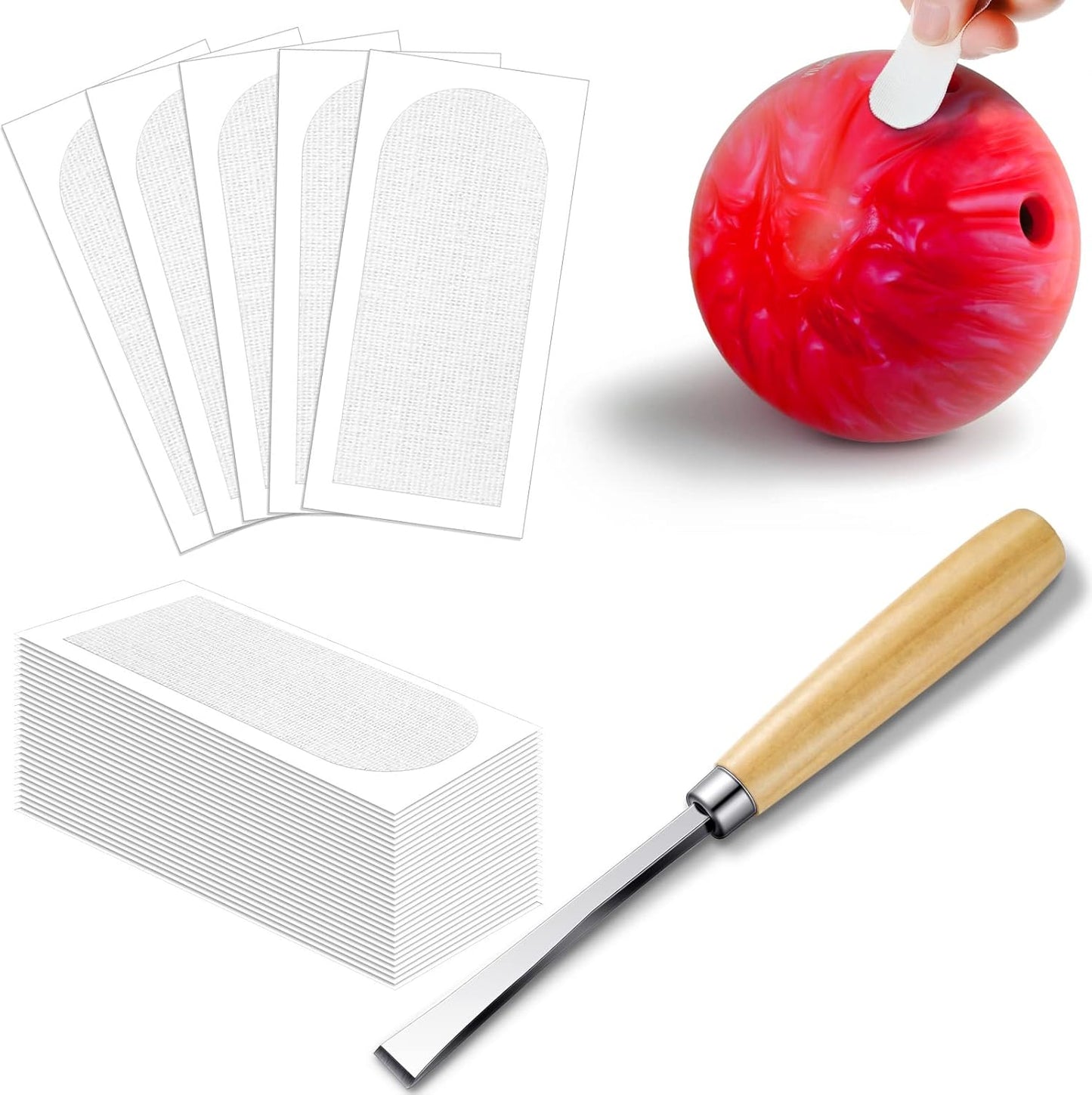 Chumia 80 Pcs White Bowling Tape Thumb Hole Insert Tape Finger Grip Pre Cut Bowling Insert Tape Protective Accessories for Bowlers Sport Workout, 0.98 x 2.36 Inches