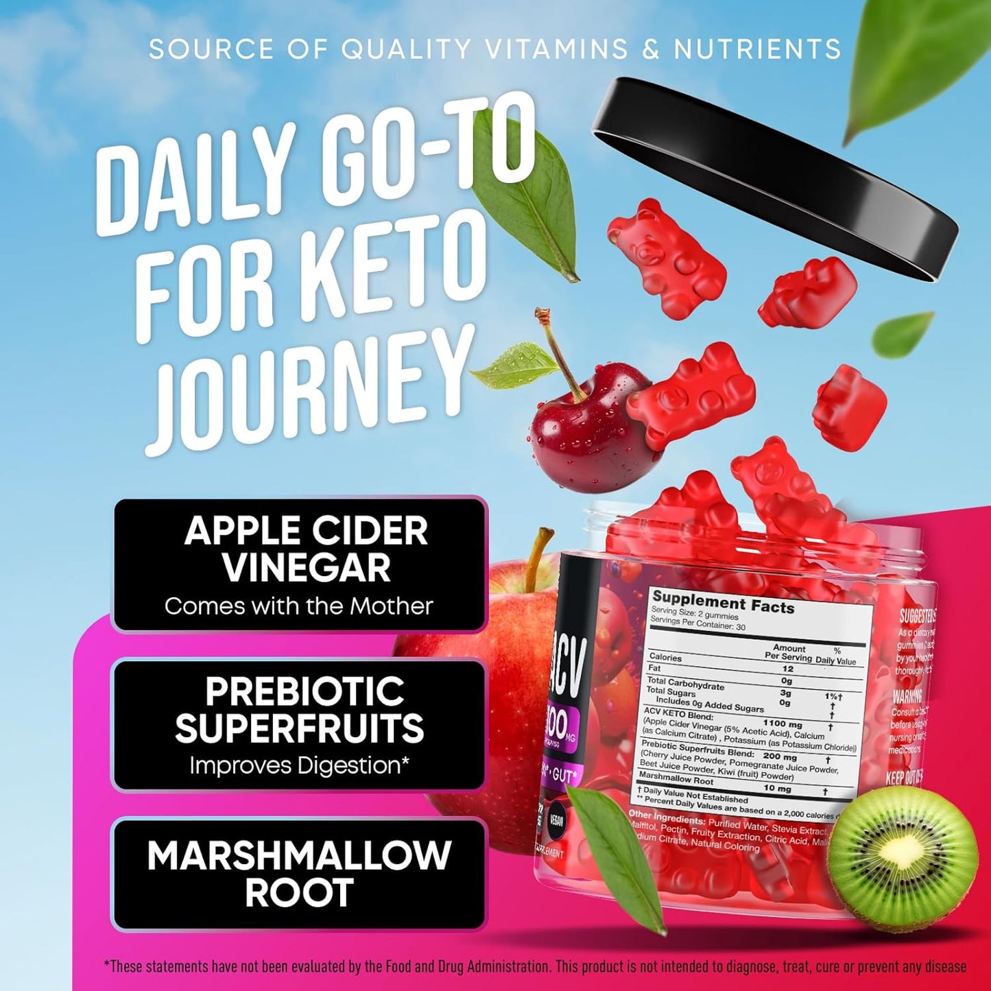 JOYLI Nutrition (2 Pack Advanced Keto ACV Gummies - Sugar Free Apple Cider Vinegar - Keto Supplements + Marshmallow Root - Alternative to Apple Cider Vinegar Capsules - 120 Gummies