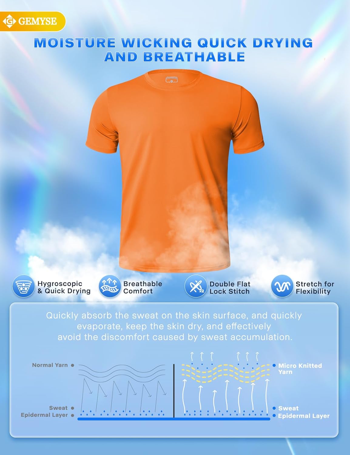 GEMYSE Men's Running Short Sleeve Shirt Sun Protection Quick Dry Moisture Wicking T-Shirts UPF 50+ for Workout
