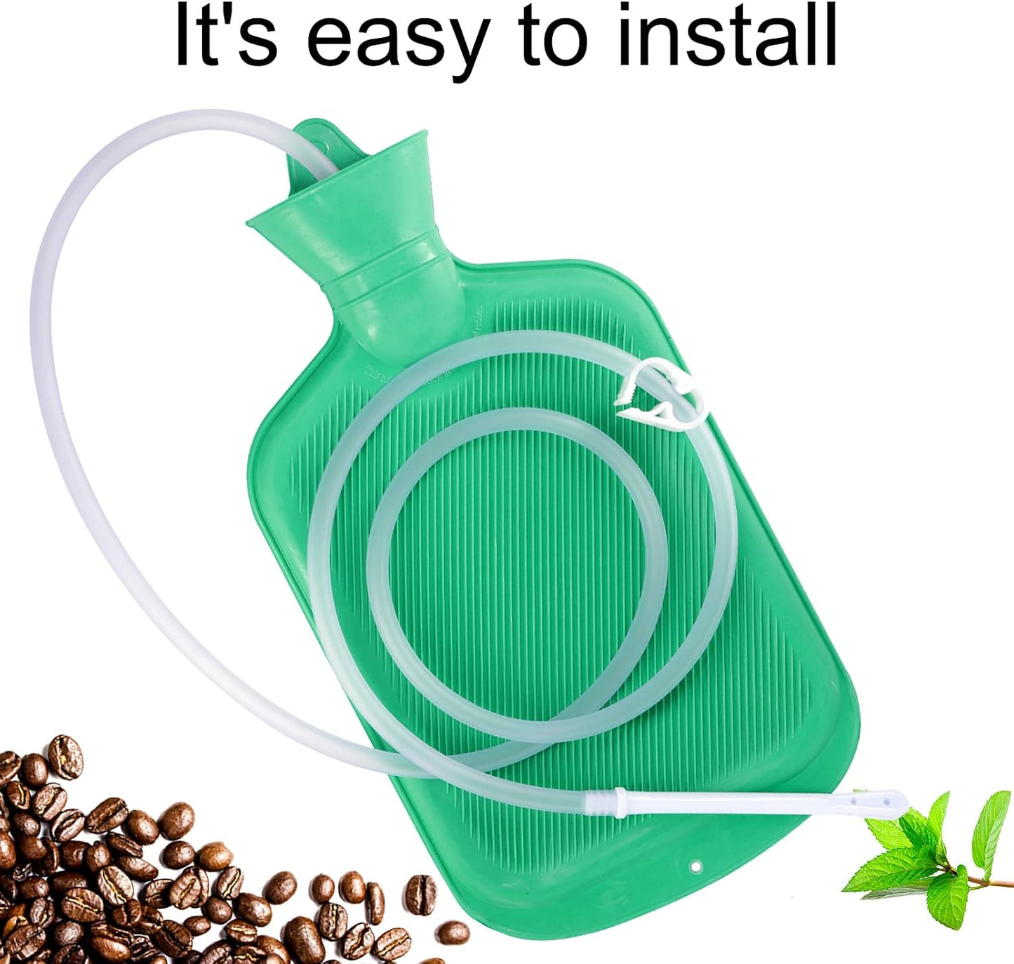 Enema Bag Kit with 5ft Hose Coffee Enemas at Home Water Shower Douche Colon Detox Cleanse Kit with Enema Tubing, Enema Tips, Clamp and Hook (Green, 2 L)