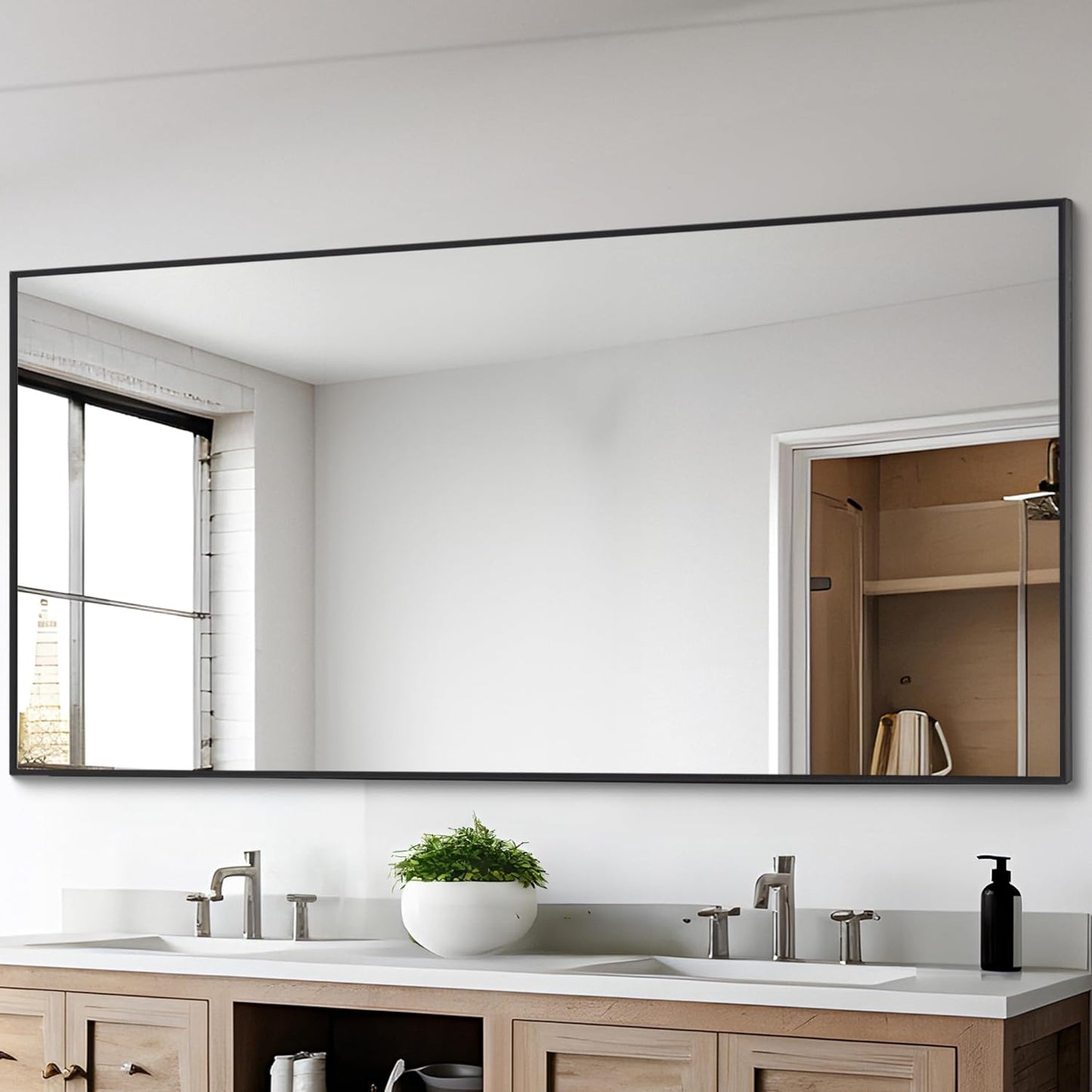 Black Bathroom Mirror for Wall, 30x60 Inch Rectangle Mirrors with Metal Frame, Modern Vanity Wall Mirror Decor for Entryway Hangs, Bathroom Living Room Horizontal or Vertical