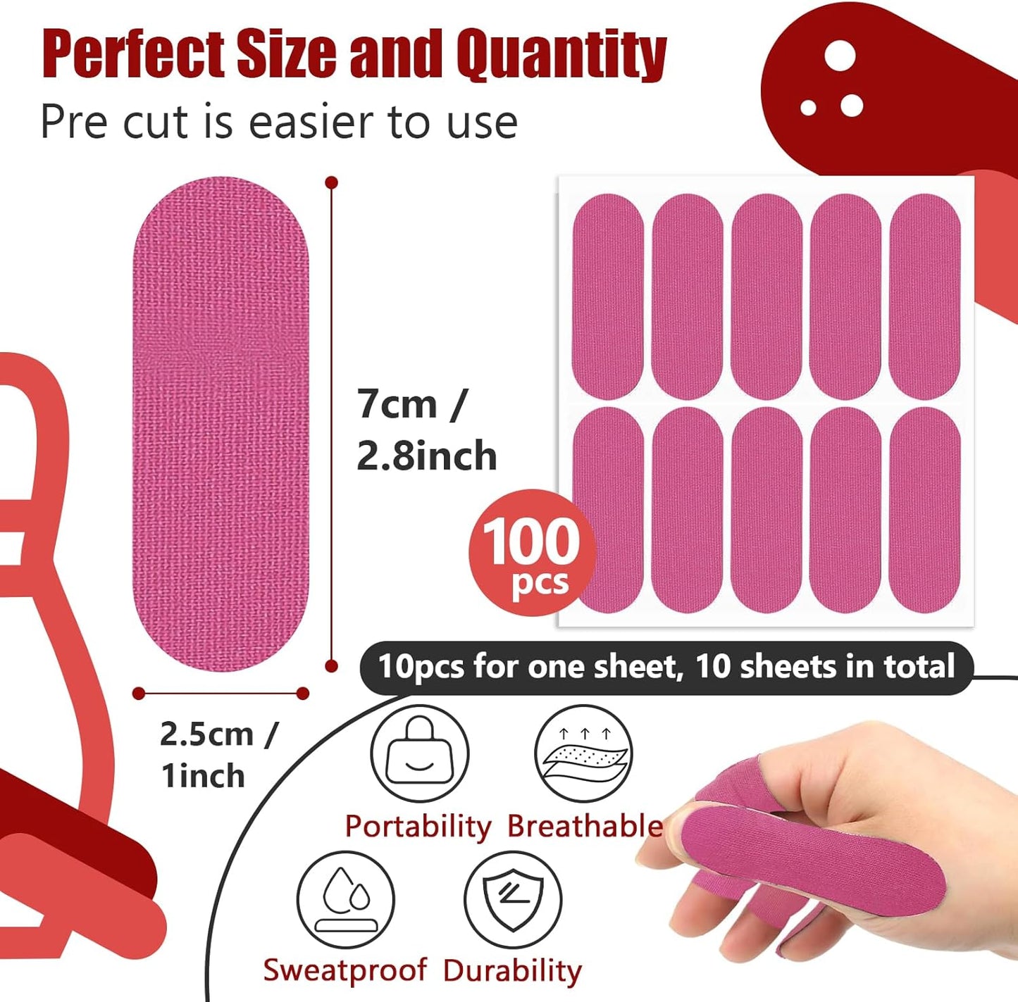 100 PCS Bowling Thumb Tape - Bowling Finger Tape - Thumb Tape Protector for Bowling(Multiple Colors, 1 x 2.8 Inches, Breathable)
