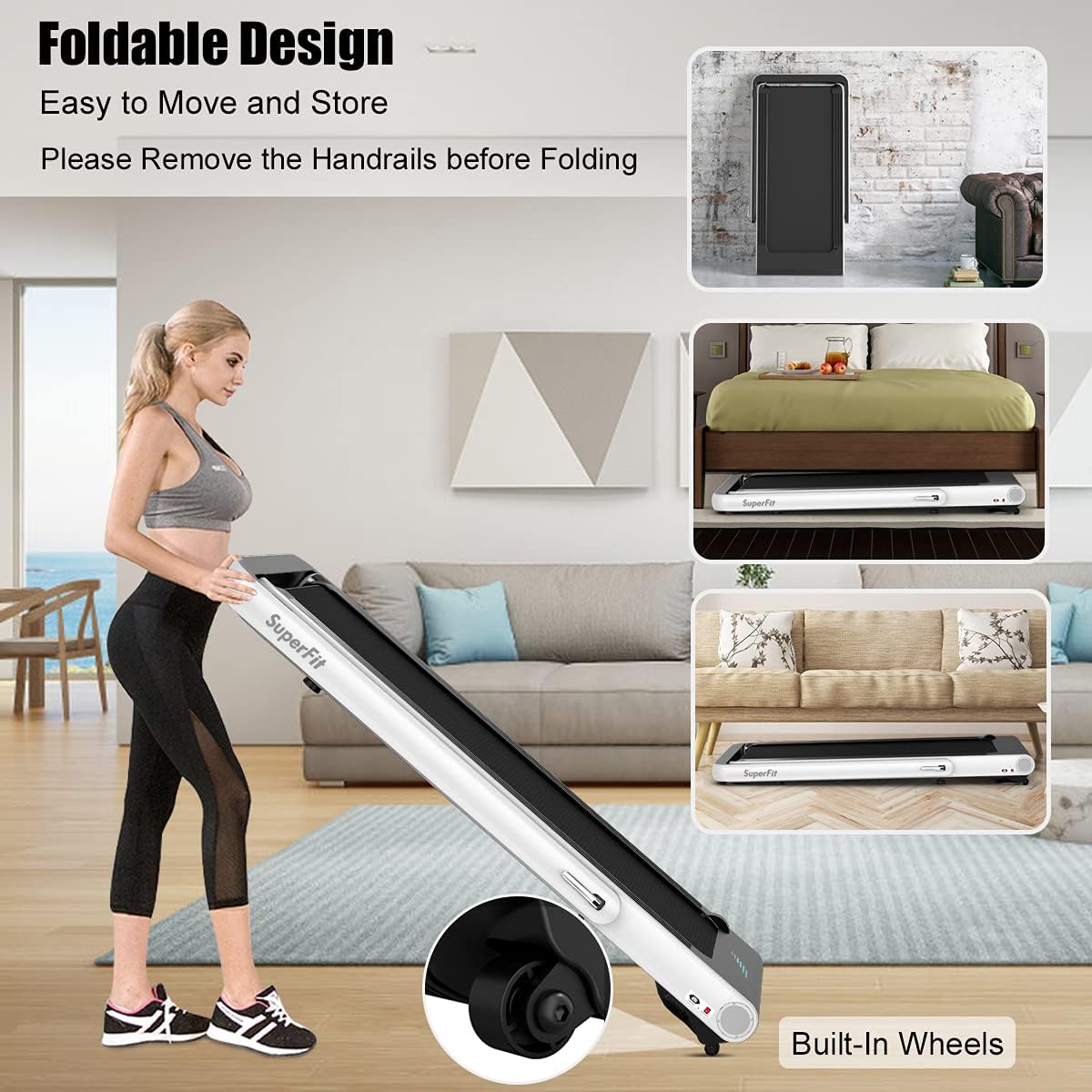 GYMAX Walking Pad, 4.75HP Under Desk Treadmill with LED Touch Screen, App Control, Built-in Speaker & Handle, 2 in 1 Folding Compact Portable Treadmill for Home Small Space