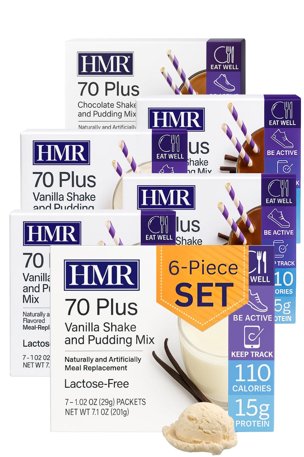 HMR 70 Plus Vanilla + Chocolate Shake & Pudding Mix COMBO | Meal Replacement Powder | Lactose-Free | 15g Protein | Easy to Make | Low Calorie | 42 Single Serving Packets each