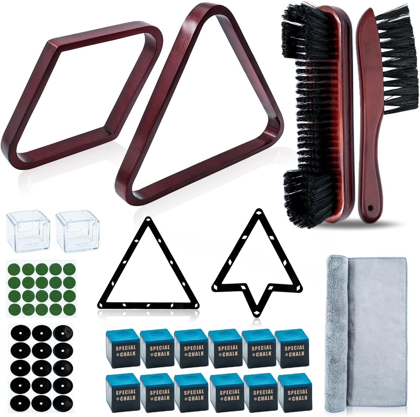 23 Pcs Wooden Pool Triangle Rack, Pool Table Accessories with Pool Table Brush for Felt, 2-1/4" Pool Ball Holder, Billiard Magic Ball Rack Billiard Accessories (Wine Red)