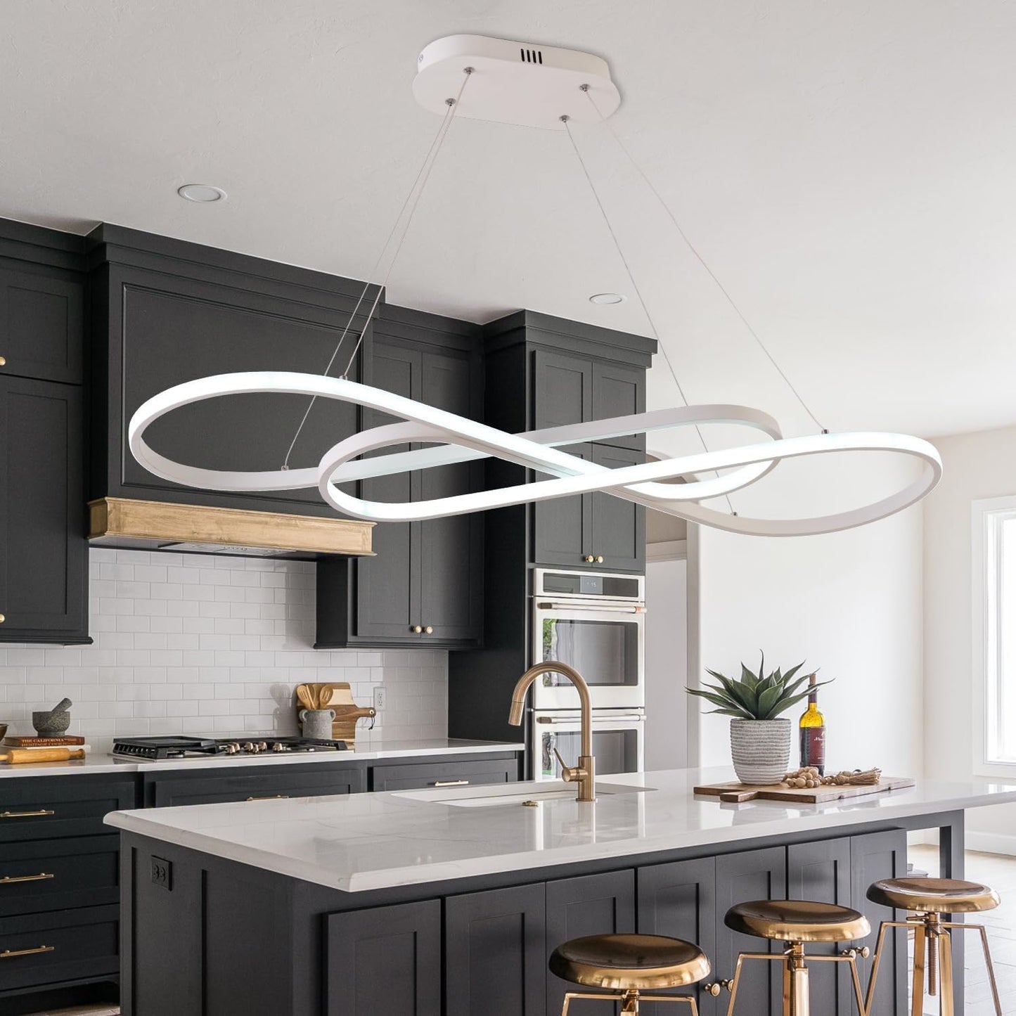 Led Pendant Lights for Kitchen Island Pendant Light Dining Room Chandelier Light Fixture, Dimmable Modern Led Chandelier,Adjustable Height Music Note Shape Modern Ceiling Light Fixture