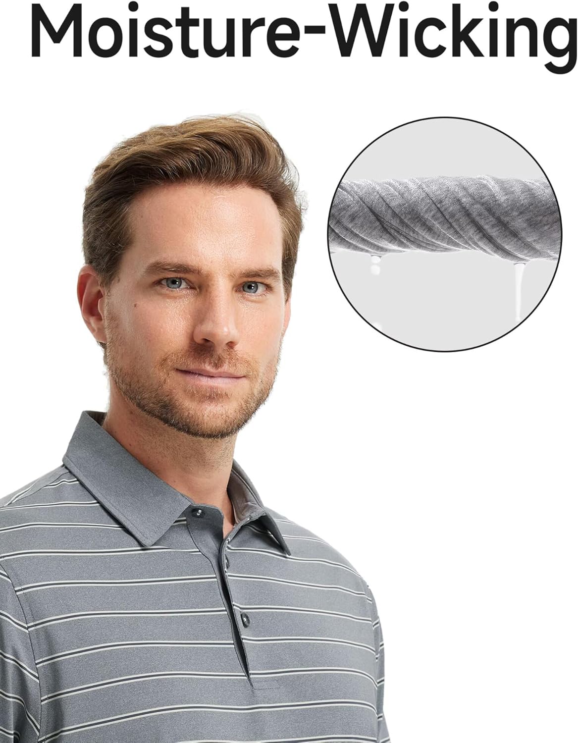 Rouen Polo Shirts for Men Dry Fit Performance Heather Stripe Golf Polo Moisture Wicking Lightweight Breathable Golf Shirts