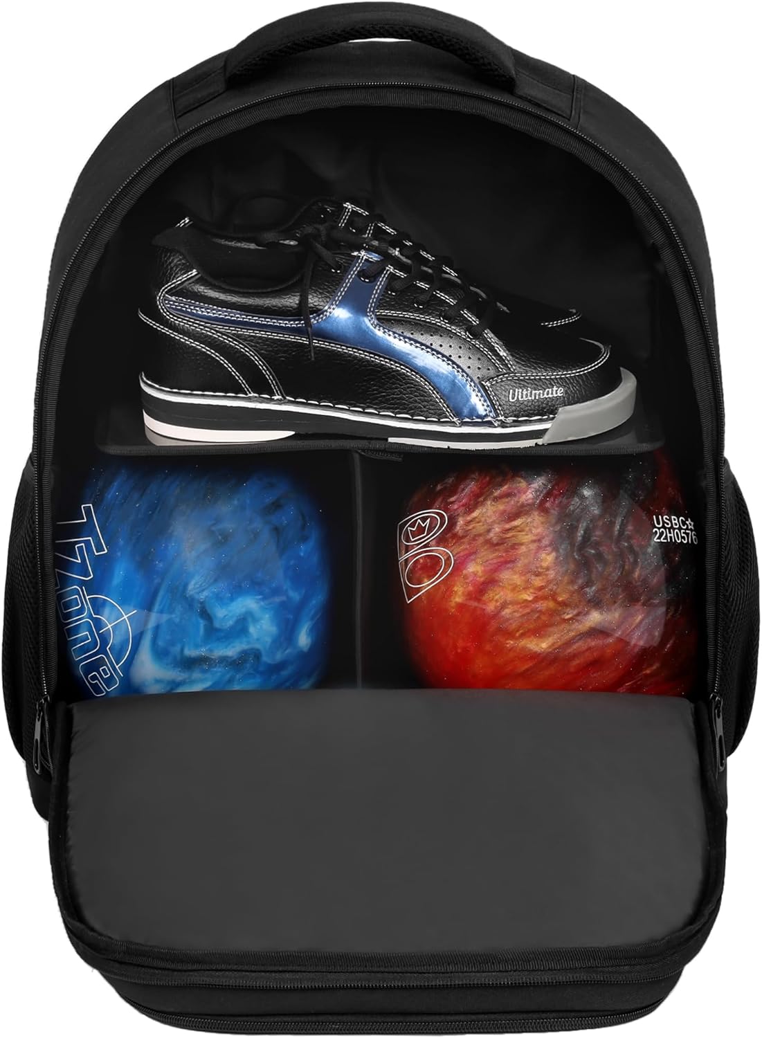 2 Ball Bowling Backpack, Bowling Ball Bag Backpack for Two Balls, Shoes up to Size 15 and Accessories