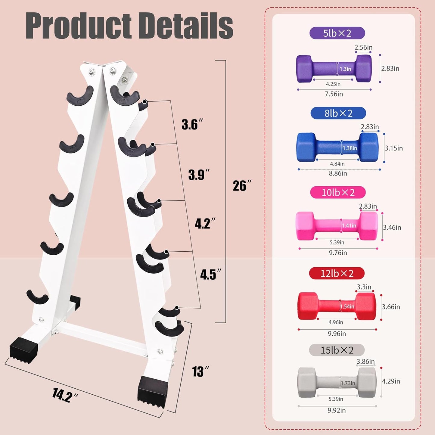 6-10 Pair Iron and Rubber Dumbbell Set 350/450 and 550 lbs 5-50 lbs Hand Free Weight for Strength Hex Coated Weights with Vertical Storage Rack Home Gym 5-50 lb - Black