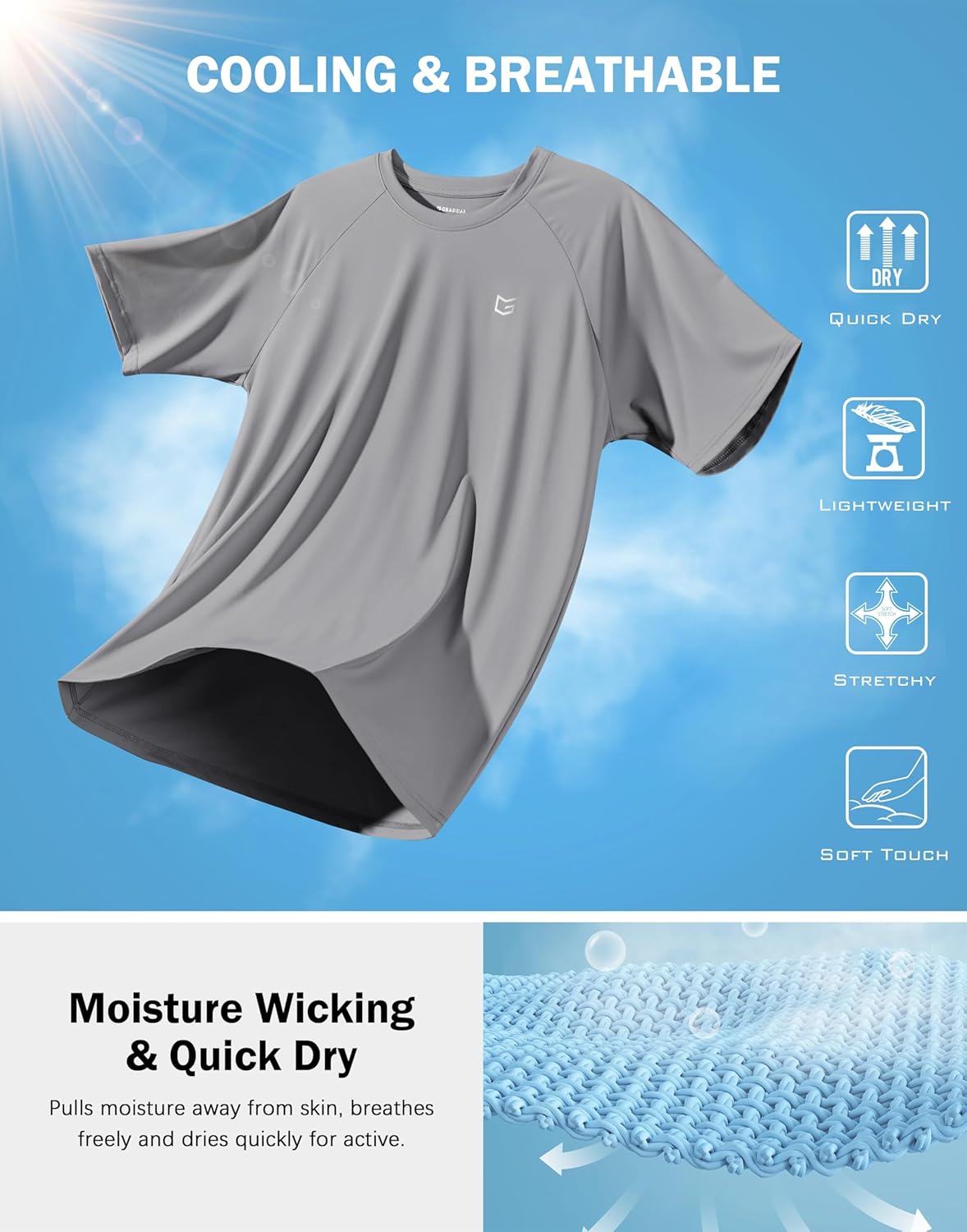 G Gradual Men's Workout Athletic T-Shirts Moisture Wicking Cooling Running Shirts Short Sleeve Performance Tee for Gym Tennis