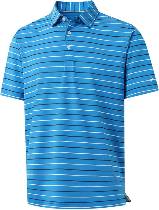 Rouen Mens Golf Shirt Moisture Wicking Dry Fit Performance Stripe Casual Collared Short Sleeve Golf Polo Shirts for Men