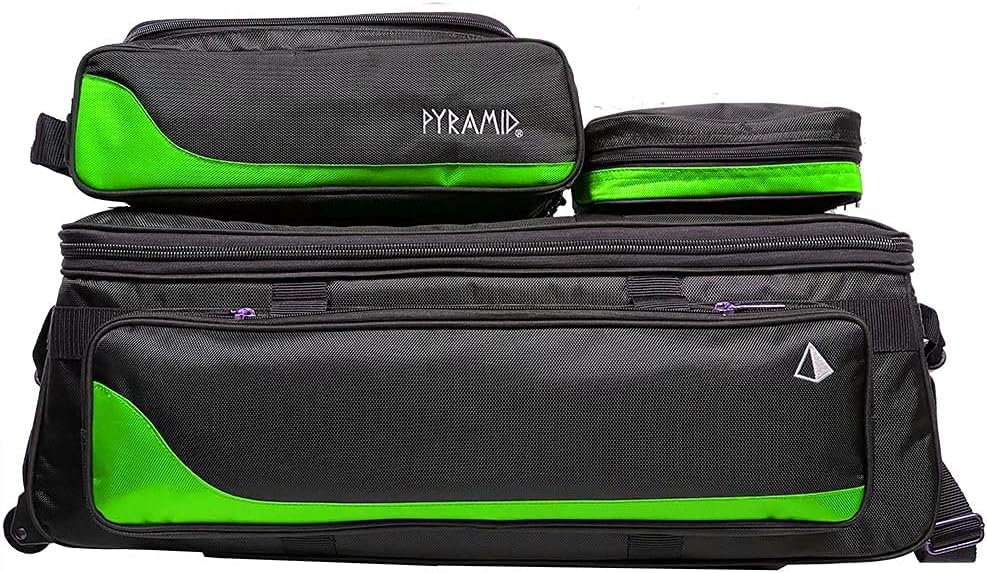Pyramid Path Triple Tote Roller Plus Bowling Bag with Detachable Shoe Bag (Fits US Mens Size 15), Accessory and Side Pocket, Lightweight Travel Design