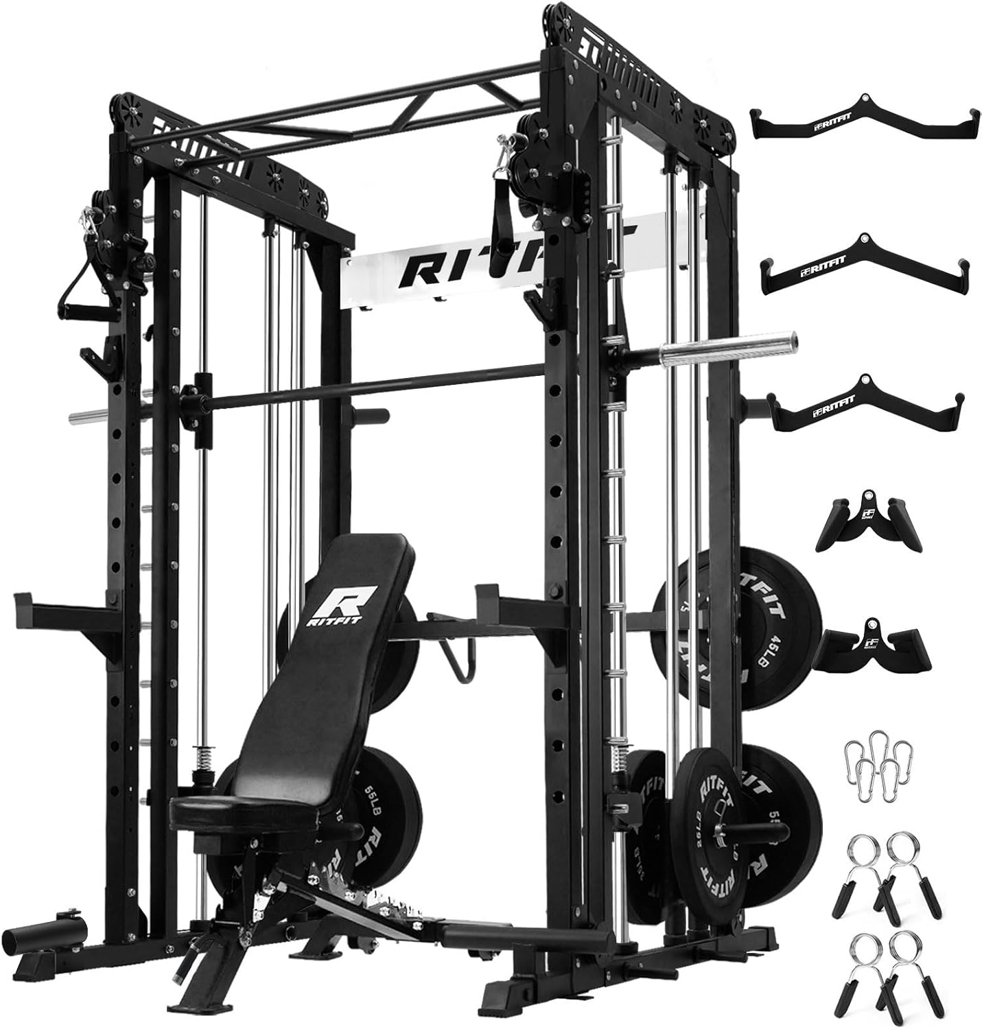 RitFit M1 & M1 Pro Smith Machine with Cable Crossover System, Multi-Function Squat Rack Power Cage for Home Gym, Power Rack and Packages