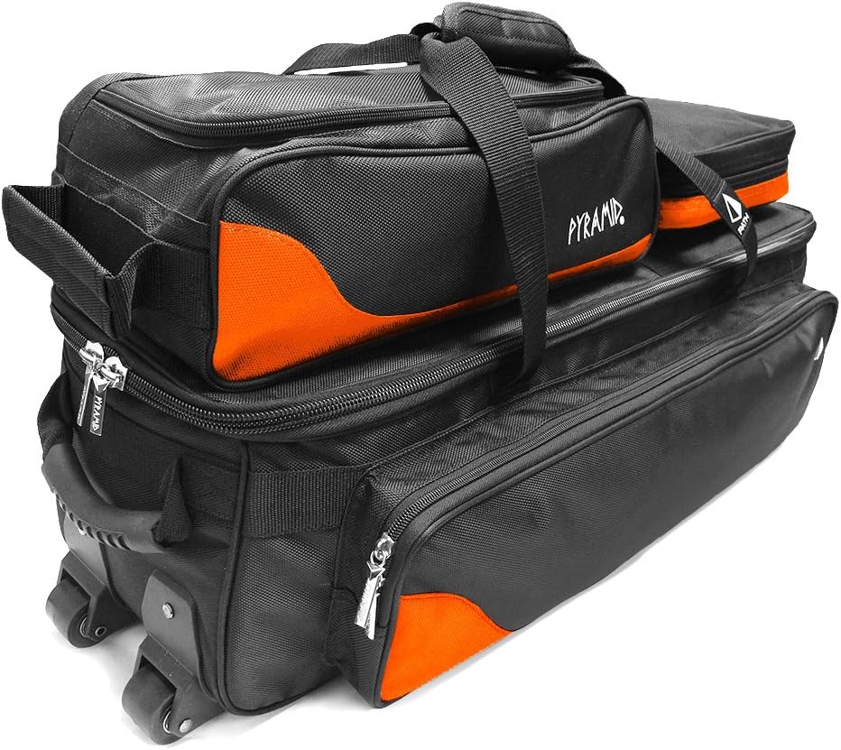 Pyramid Path Triple Tote Roller Plus Bowling Bag with Detachable Shoe Bag (Fits US Mens Size 15), Accessory and Side Pocket, Lightweight Travel Design