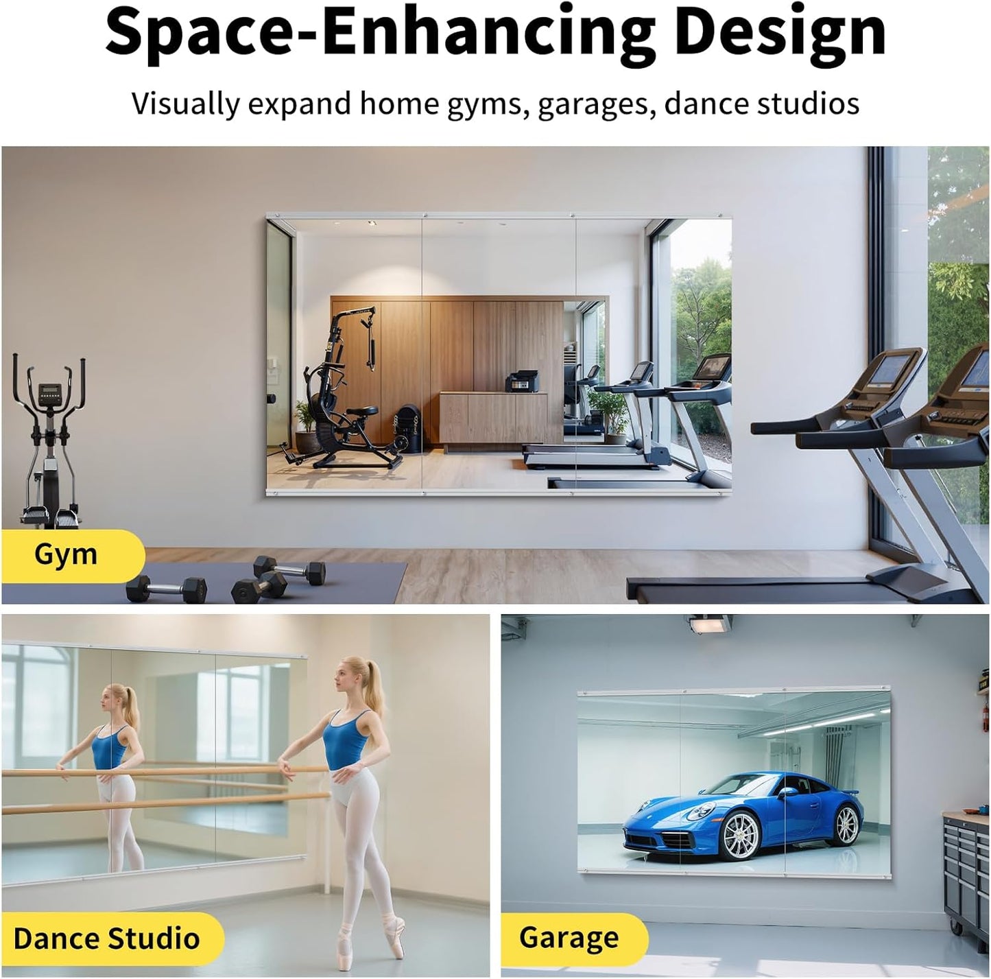Home Gym Mirror - 55x30 Inch, 1PCS Frameless Tempered Glass Full Body Mirror for Wall Mount - Ideal for Yoga, Workout, Bedroom, Dance Studio (Silver)