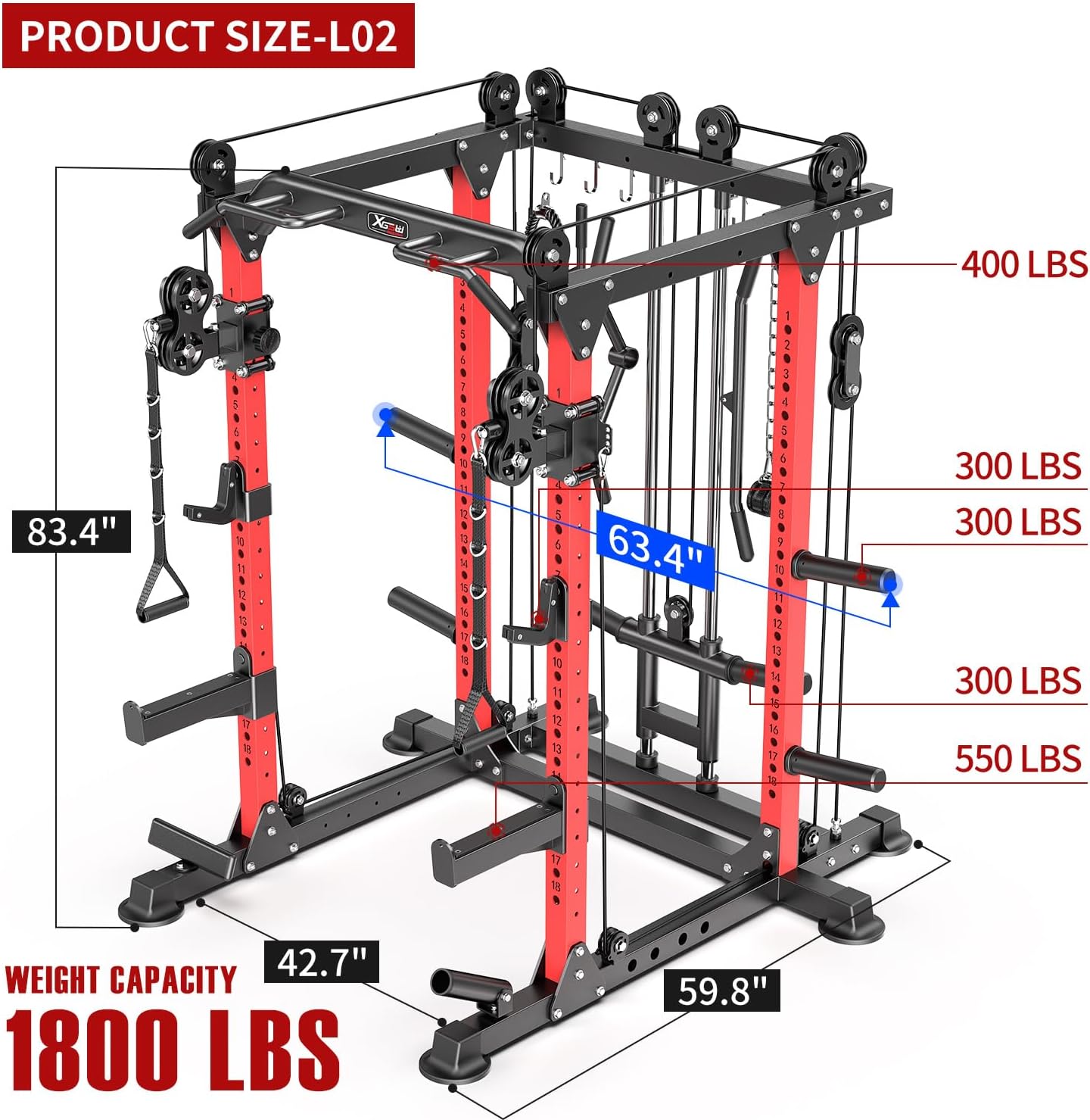 Power Rack Power Cages Multi-Function Squat Rack with Cable Crossover System Selectable More Training Attachment Weight Cage for Garage & Home Gym