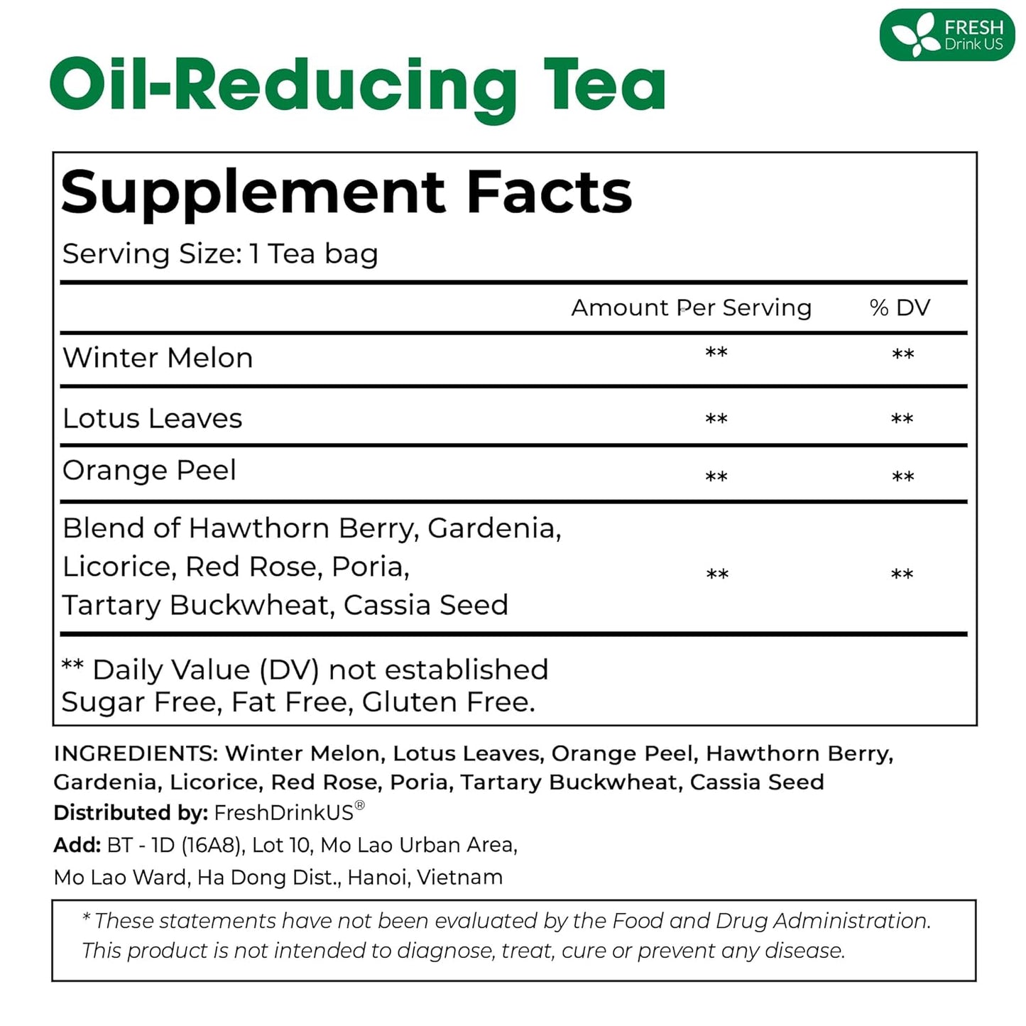 FRESHDRINKUS, 30 Packs of Oil Reducing Tea, Oil Cleansing for Liver, 10 Herbal Ingredients, Traditional Recipe Tea for Liver, 100% Natural, Easy Brewing, Steep Repeatedly (30 Packs)