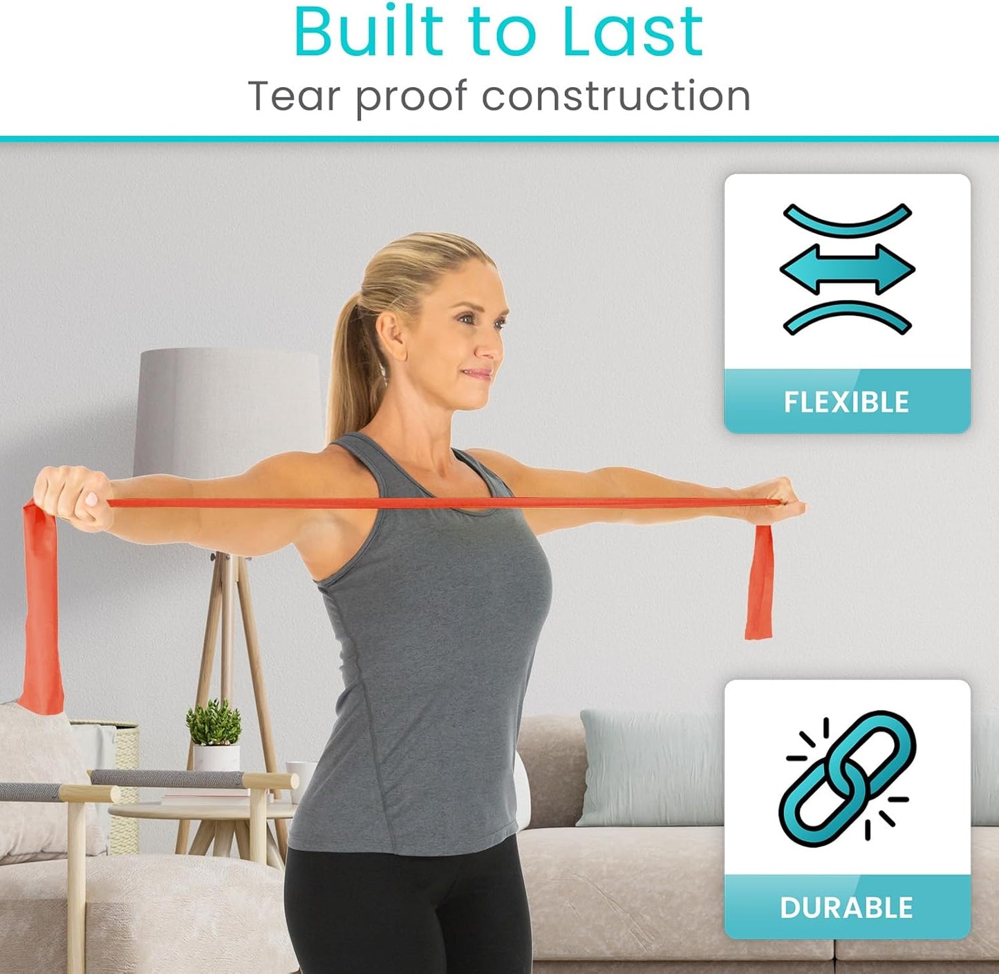 Vive Professional Resistance Bands - 25 Yard Non-Latex Roll for Physical Therapy, Lower and Upper Body Exercise Workout - Straight Elastic for Strength Training, Rehabilitation, Women, Men