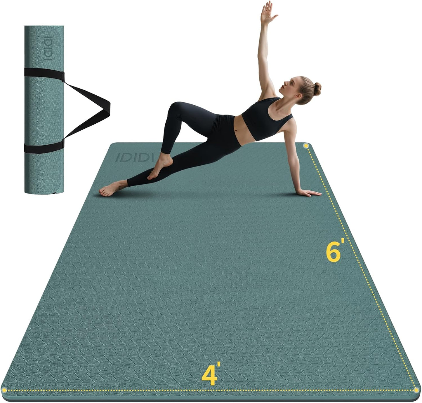 10mm Large Yoga Mat (6'x 4') - Extra Long and Wide 72 x 48 x 0.4 inches, Non-Slip POE Fitness Mat, Eco-Friendly, Thick Wide Exercise Mat for Home Workouts,Ideal for Yoga and Pilates.