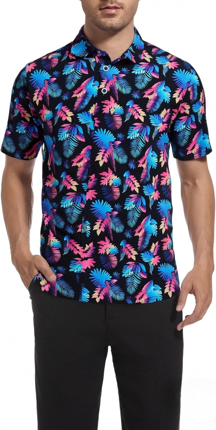 SAMERM Golf Shirts for Men Super Stretch Jacquard Dry Fit Golf Polo Moisture Wicking Short Sleeve Polo Shirts for Men