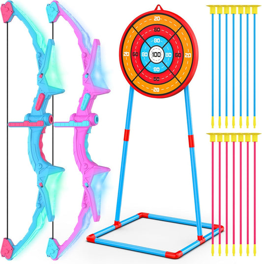 2 Pack Bow and Arrow Set for Kids, Light Up Archery Set with 14 Suction Cup Arrows, Outdoor Toys for Kids Ages 6-8 8-12, Birthday Gifts Ideas Toys for 4 5 6 7 8 9 10 Year Old Girls Boys