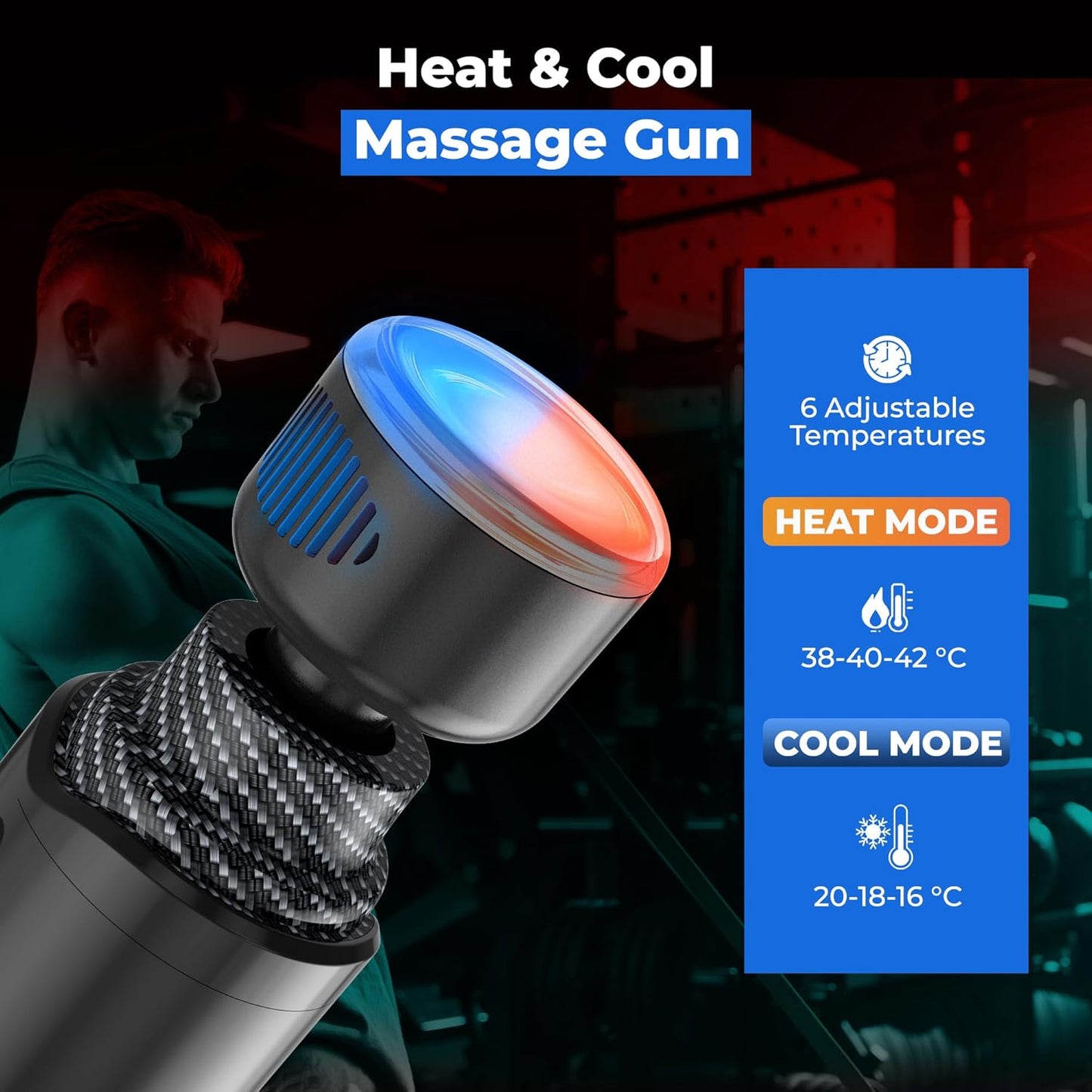 Massage Gun Deep Tissue with Heat and Cold Head, 6 Temperatures, 20 Levels & 10 Heads, Handheld Muscle Massager Gun with Carry Case, Portable Percussion Muscle Massager Gun (Black)