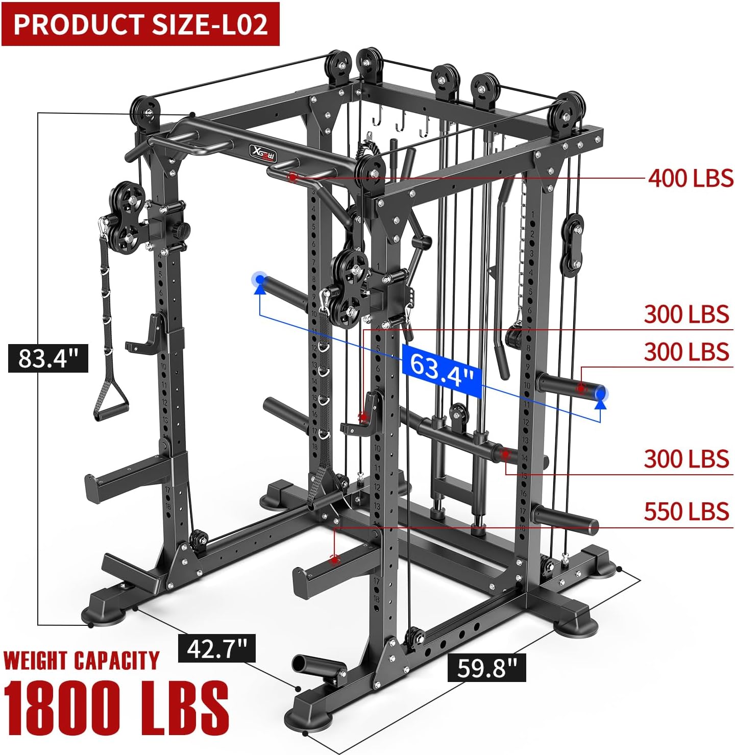 Power Cages Multi-Purpose Squat Rack with Cable Crossover System, Matching Weight Bench, Olympic Barbell Weight Set for Garage and Home Gyms
