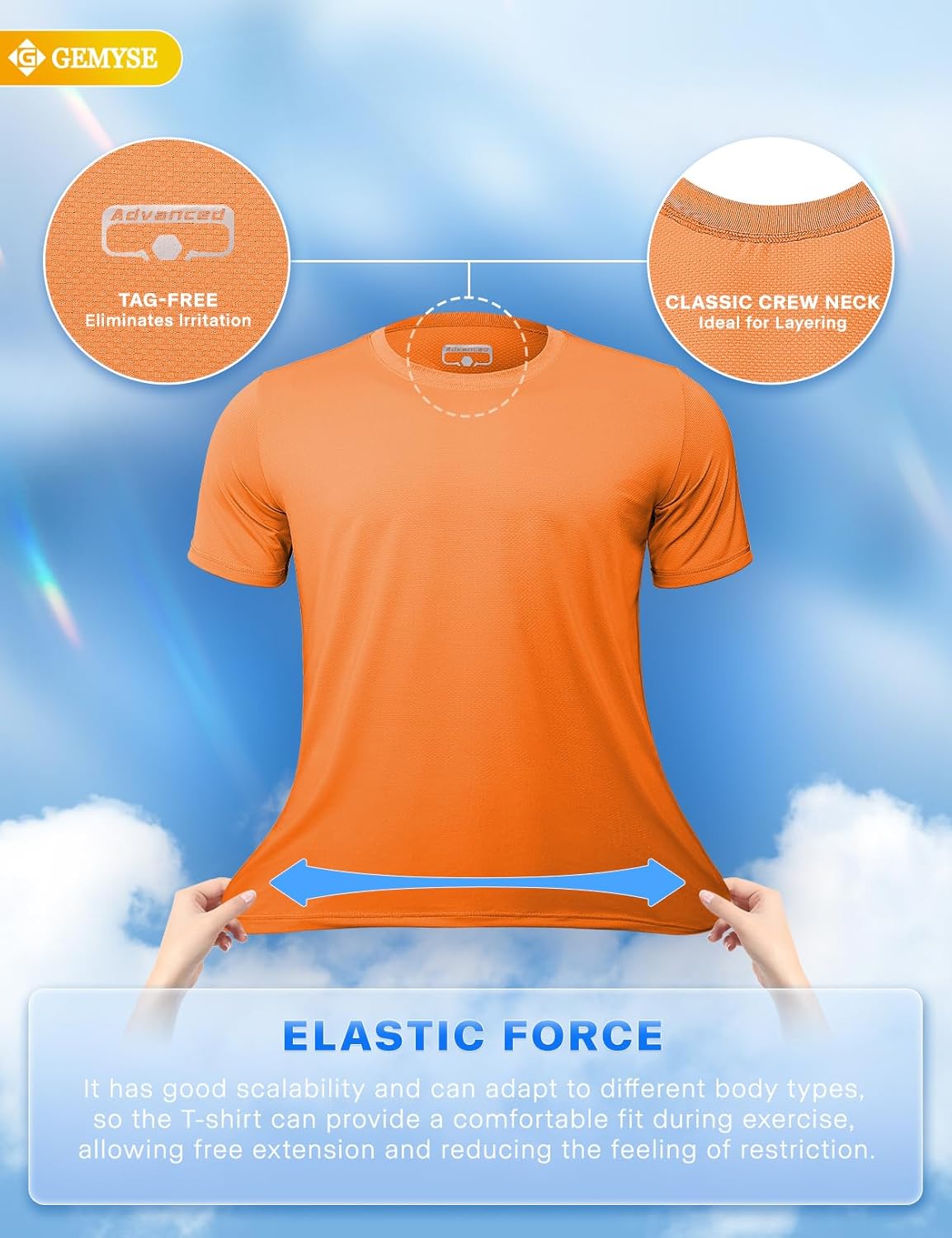 GEMYSE Men's Running Short Sleeve Shirt Sun Protection Quick Dry Moisture Wicking T-Shirts UPF 50+ for Workout