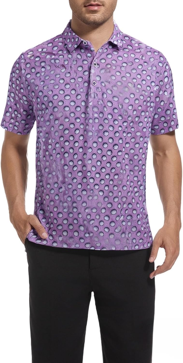 SAMERM Golf Shirts for Men Super Stretch Jacquard Dry Fit Golf Polo Moisture Wicking Short Sleeve Polo Shirts for Men