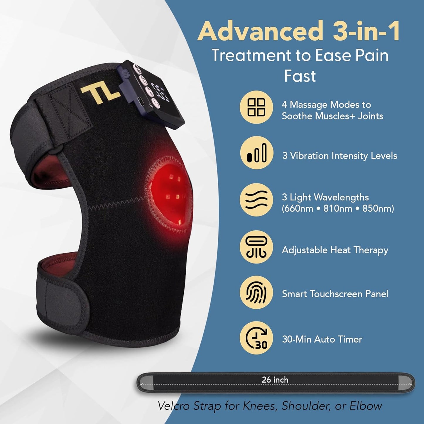 2025 Upgraded 3-in-1 Red Light Therapy Knee Massager w/Heat – 3 Wavelength Infrared Knee Brace for Joints, Knees, Elbow, Shoulder Recovery – Portable Heated Compression Wrap for Faster Relief