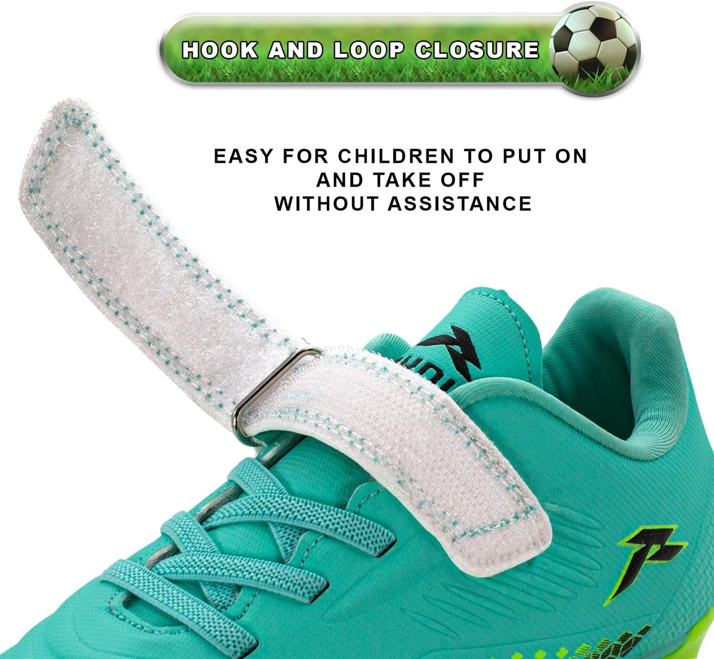 RUNIC Kids Soccer Cleats for Boys and Girls - Small and Big Kid Athletic Outdoor Football Shoes - Firm Ground - Hook and Loop Closure - Black/Gold