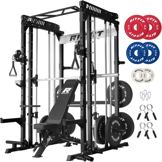 RitFit M1 & M1 Pro Smith Machine with Cable Crossover System, Multi-Function Squat Rack Power Cage for Home Gym, Power Rack and Packages