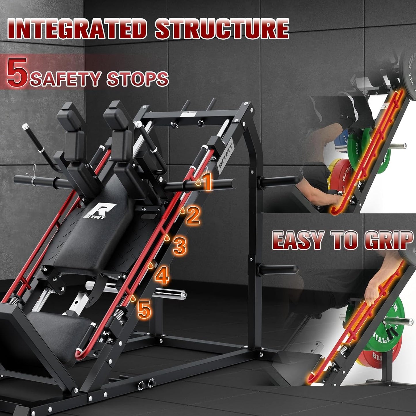 RitFit Gazelle Pro 3 in 1 Leg Press and Hack Squat Machine - High-Tensile Steel Leg Press Machine, 2000 lbs Capacity, Adjustable Angles, Hack Squat Machine with Weight Storage