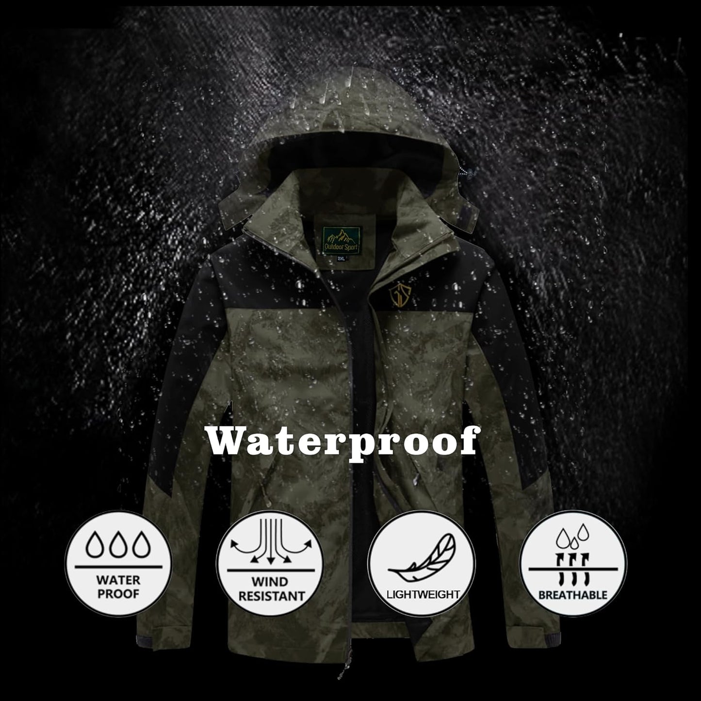 GIISAM Rain Jacket for Men, Mens Waterproof Raincoat Lightweight Rain Jackets Outdoor Rain Coat Windbreaker with Hood