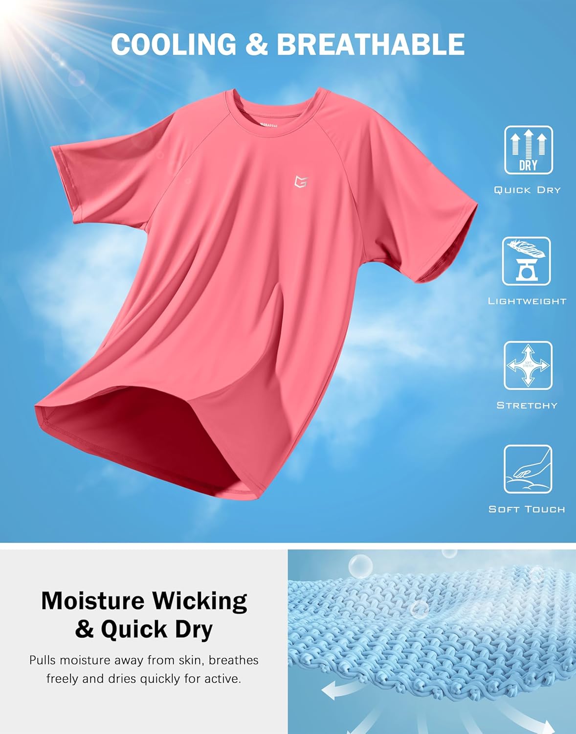 G Gradual Men's Workout Athletic T-Shirts Moisture Wicking Cooling Running Shirts Short Sleeve Performance Tee for Gym Tennis