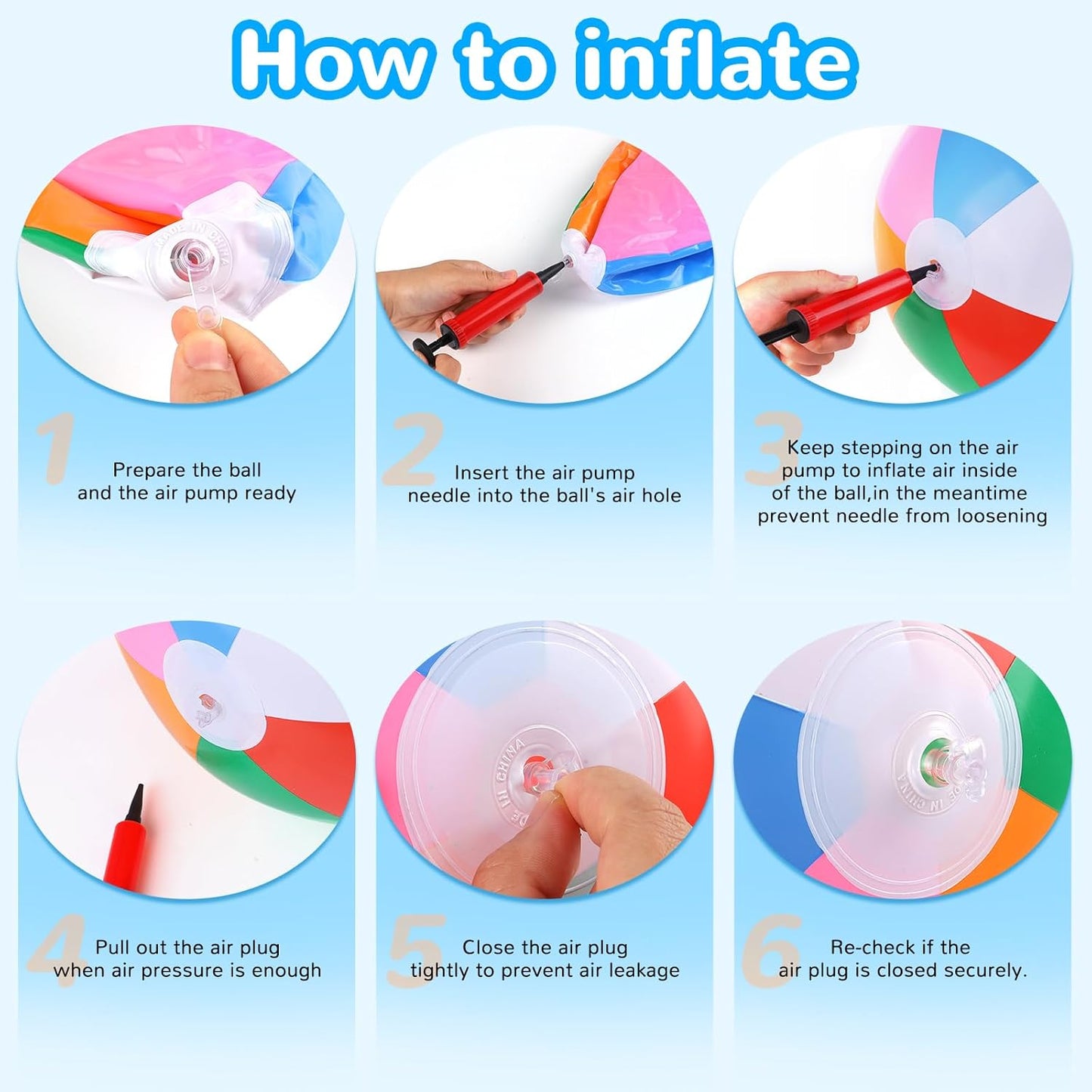 6 Packs 20” Beach Balls for Pool,Bulk Beach Balls for Kids,Beachball Party Favors,Large Beach Ball Toddler Pool Toys Set