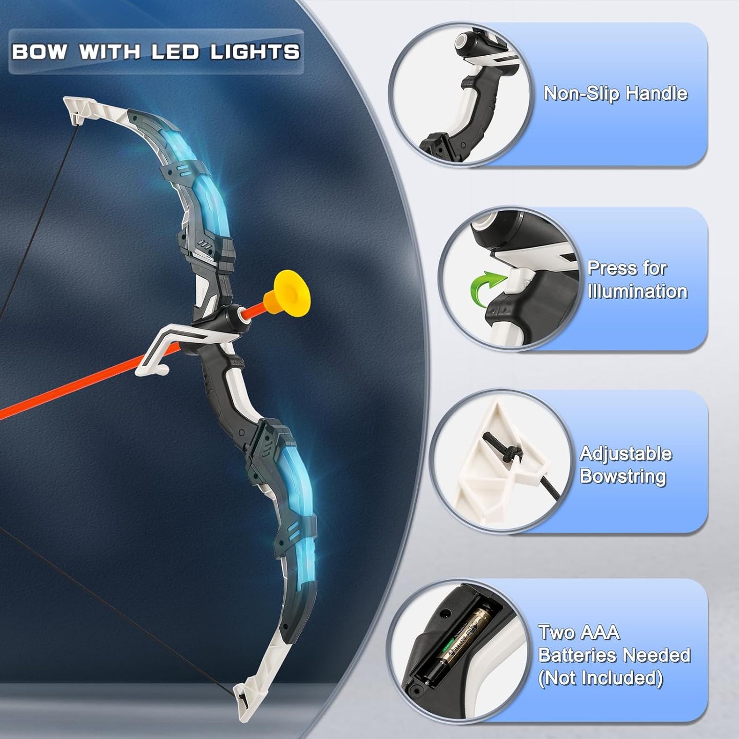 2 Pack Bow and Arrow Set with 29in Large Dart Board, LED Light Up Archery Set for Kids with 20 Suction Cup Arrows&12 Sticky Balls Standing Target Indoor Outdoor Toys Must Have for Boys Girls 3-12 yo