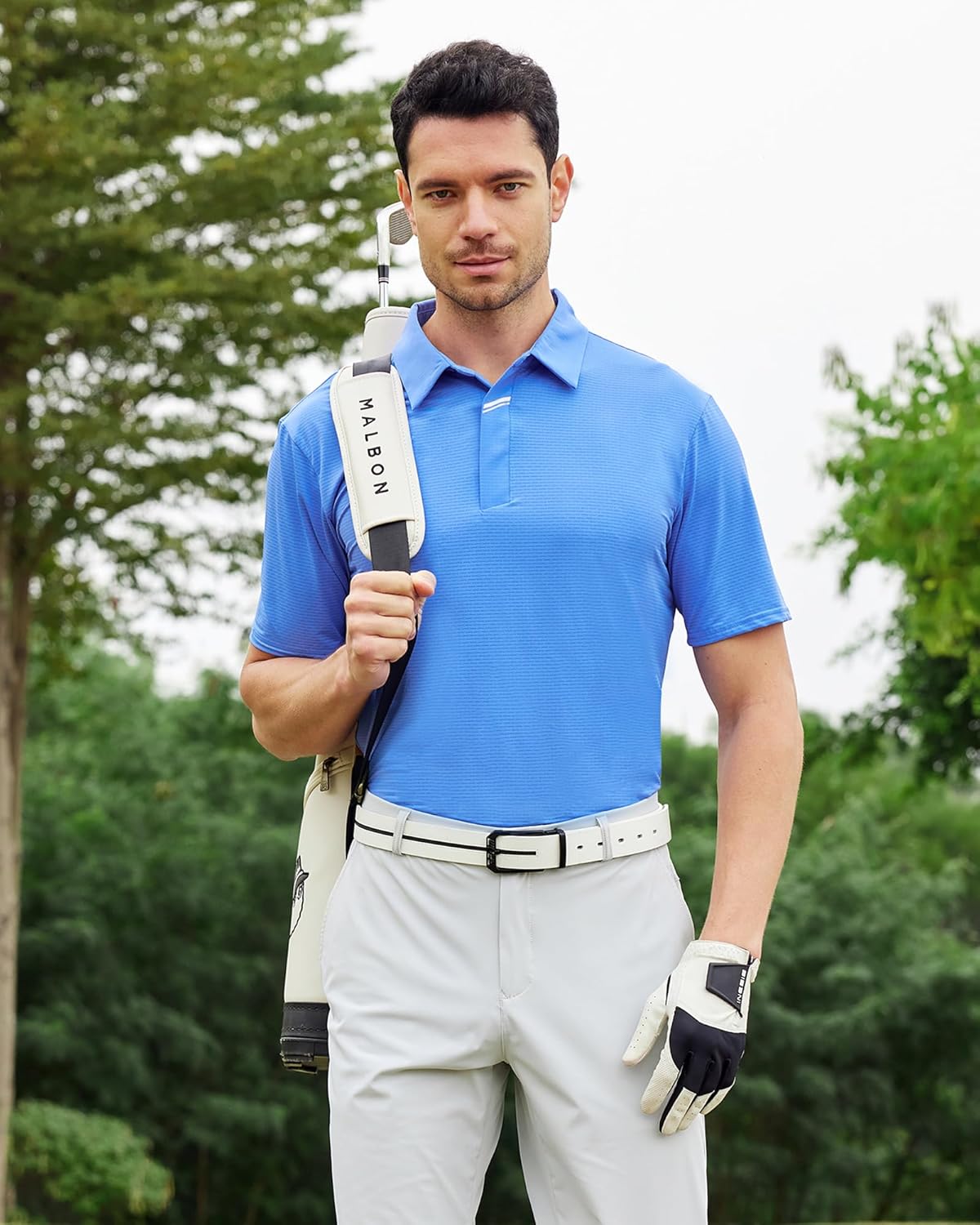 SAMERM Golf Shirts for Men Super Stretch Jacquard Dry Fit Golf Polo Moisture Wicking Short Sleeve Polo Shirts for Men