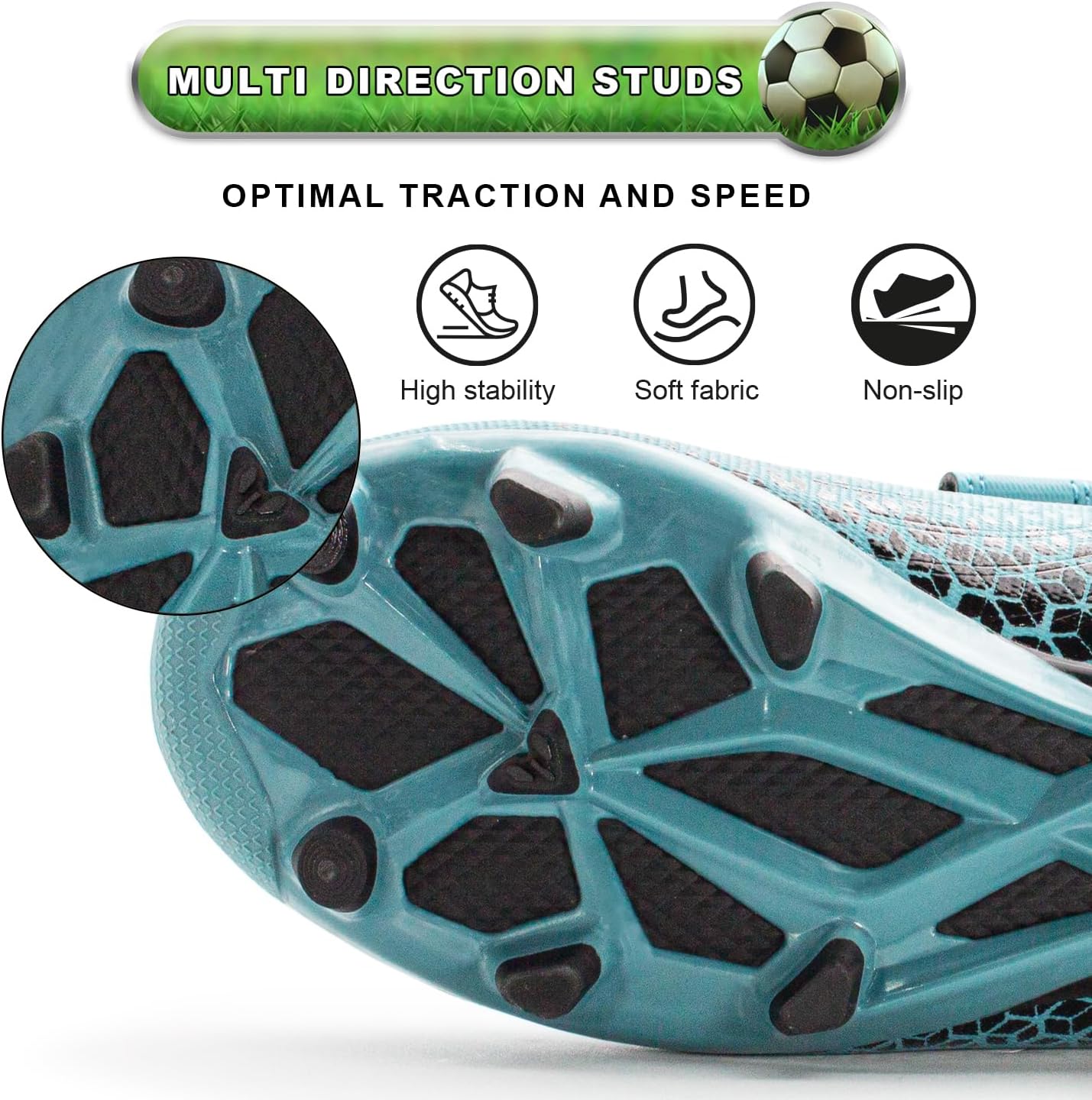 RUNIC Kids Soccer Cleats for Boys and Girls - Small and Big Kid Athletic Outdoor Football Shoes - Firm Ground - Hook and Loop Closure - Black/Gold