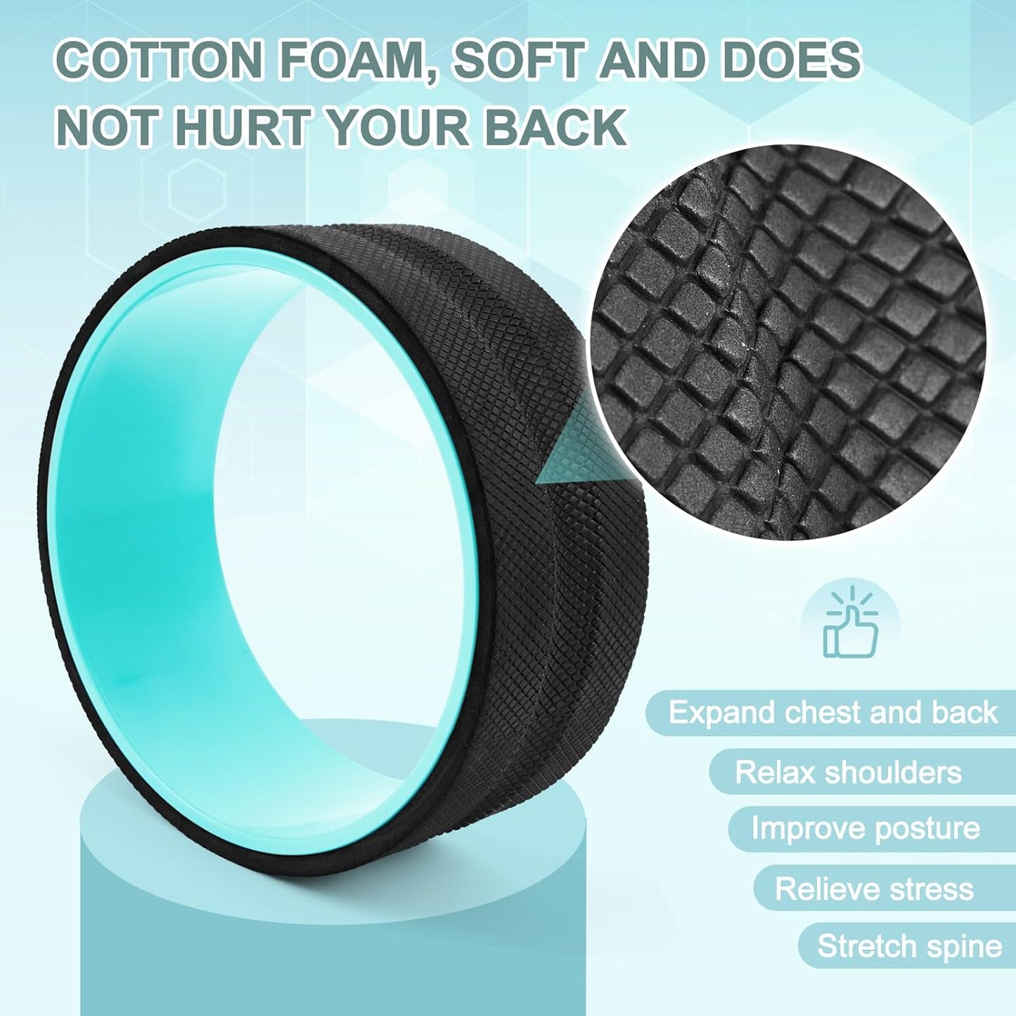 6 Pcs Back Roller Wheel Foam Padded Back Stretcher Wheel, Relaxation Yoga Roller with Carrying Bag and Upper Posture Corrector, for Pain Relief, Muscle Massage, Physical Therapy Exercise