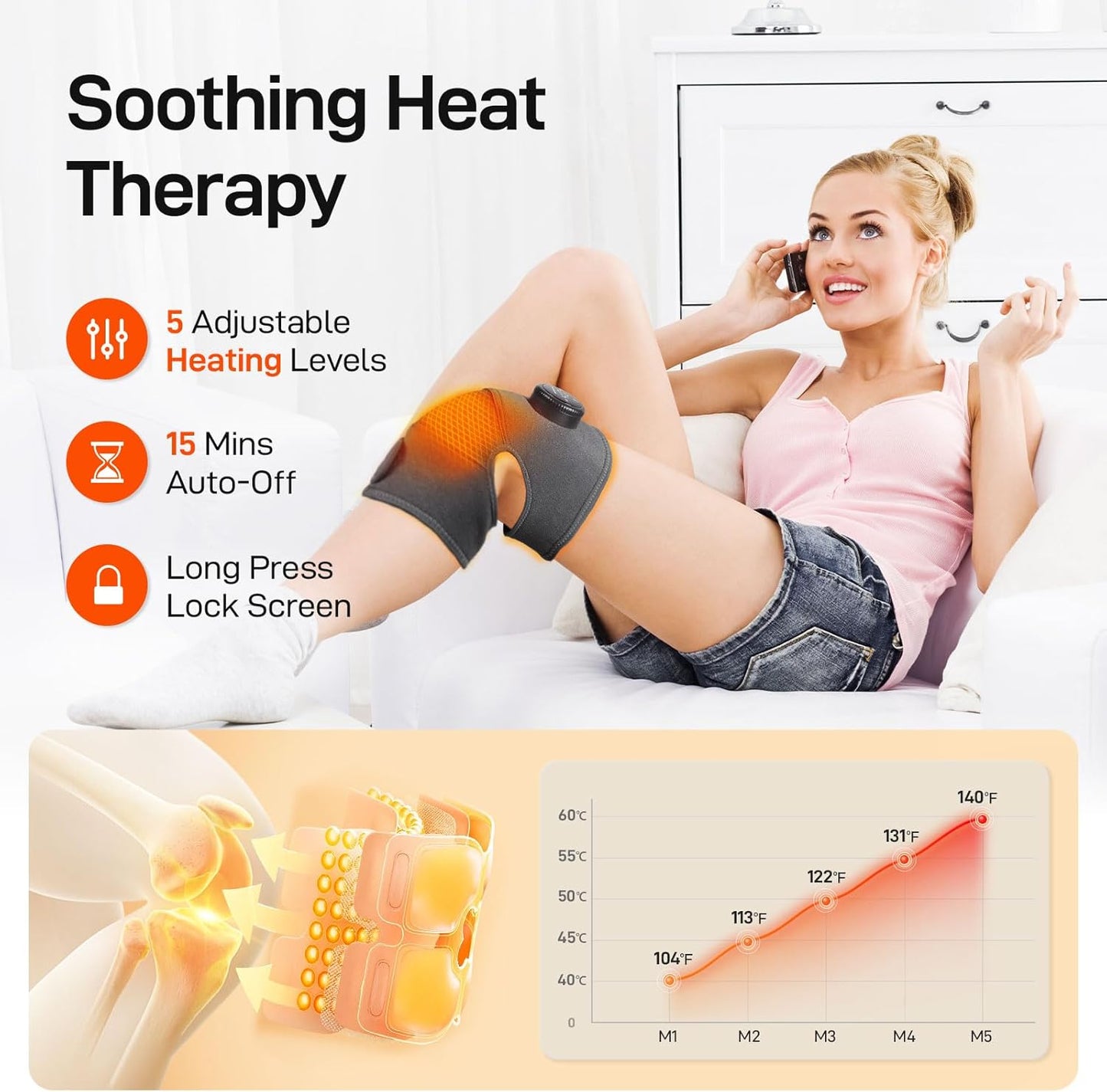 8 Modes & 20 Intensities Cordless Knee Massager with Heat [2025 Upgraded] Knee Brace for Arthritis Pain Relief,Muscle Relaxation,Heating Pad for Knee Shoulder Elbow,Gifts Ideas(Gray