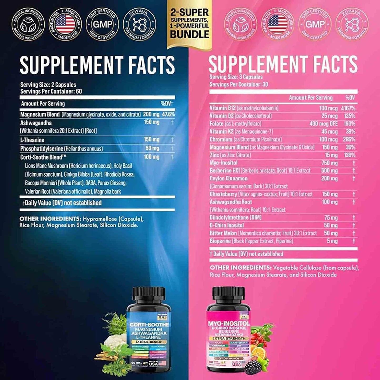 ALongDeng Soothe-Smooth Bundle,Soothe & Smooth Bundle Multivitamin Combo, Cortisol Support Myo-Inositol Multivitamin Combo with Magnesium Glycinate, Ashwagandha, L-Theanine & Herbal Blend - D